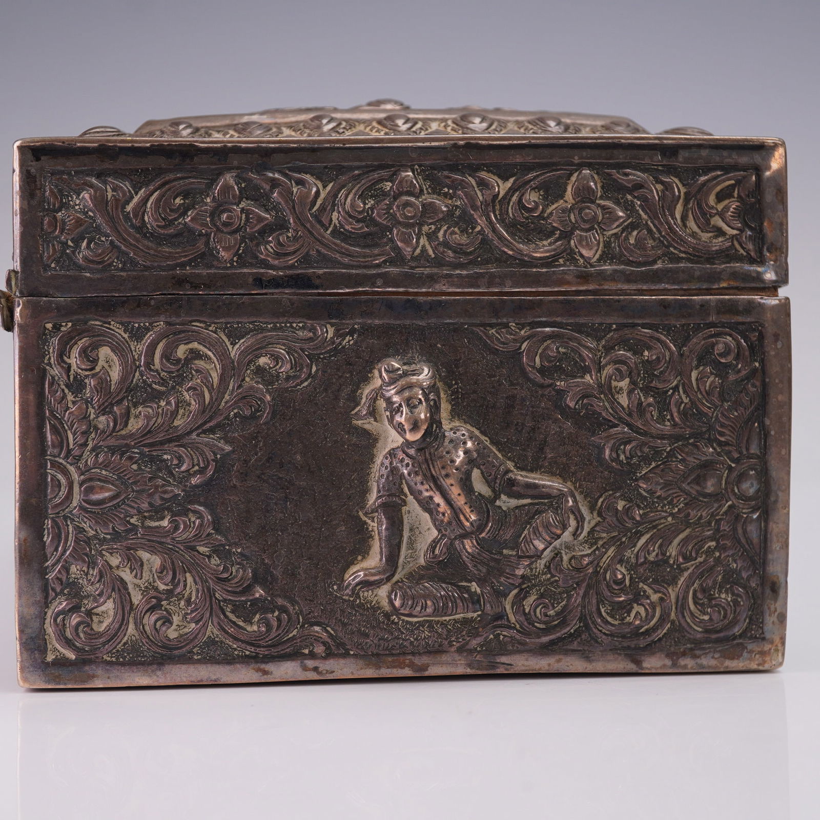 Burmese Figural Repousse Silver Rectangular Box - 3