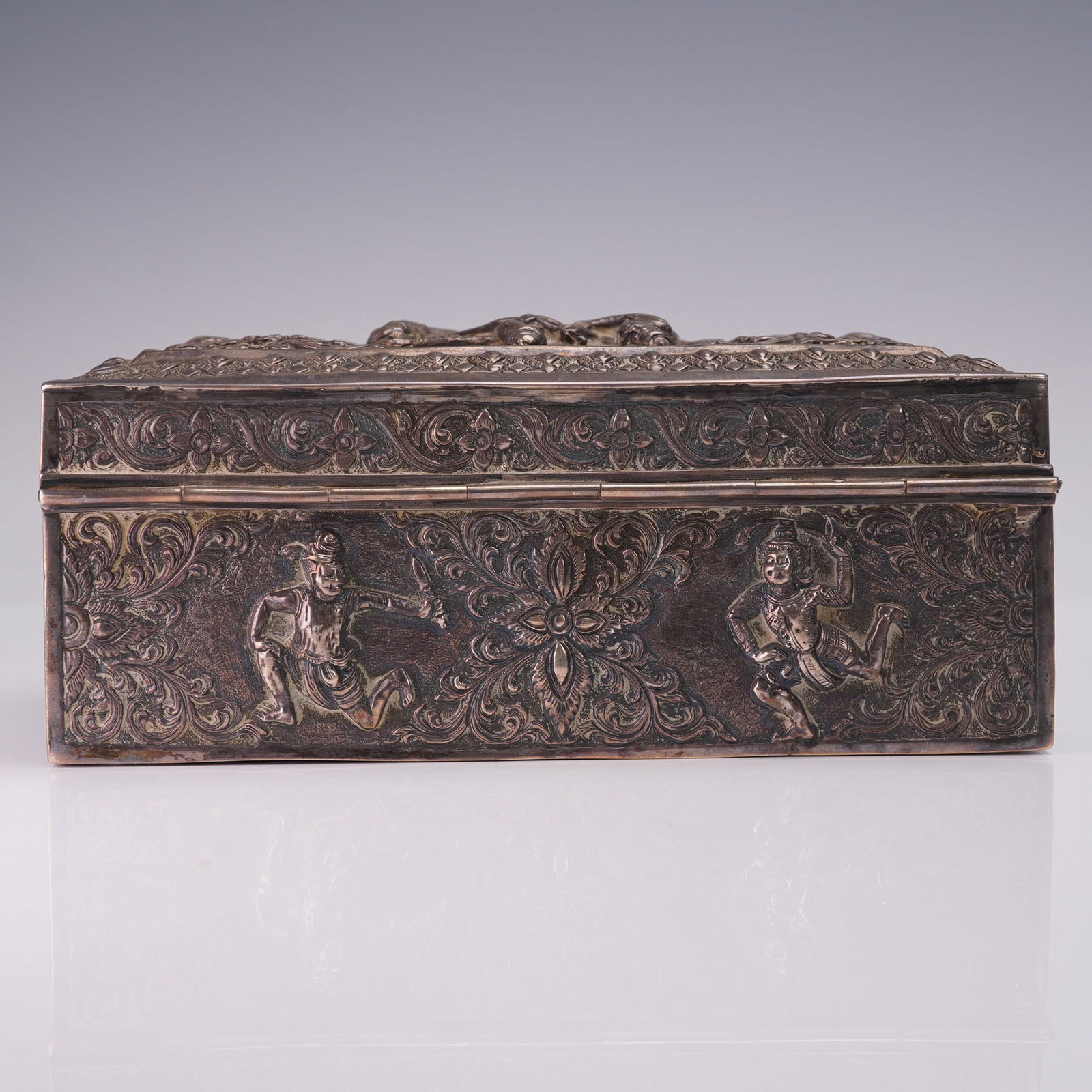 Burmese Figural Repousse Silver Rectangular Box - 4