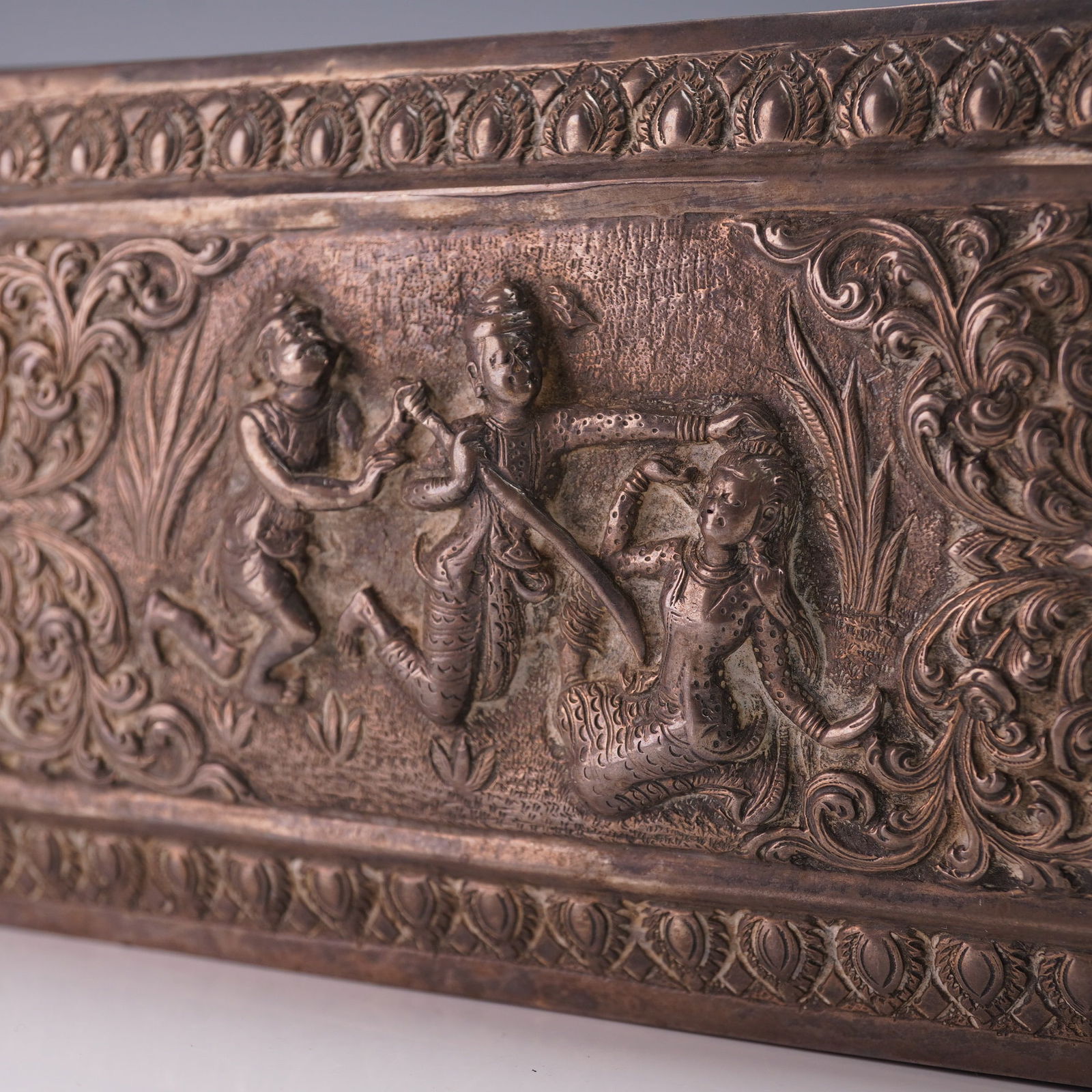 Burmese Figural Repousse Silver Rectangular Box - 5