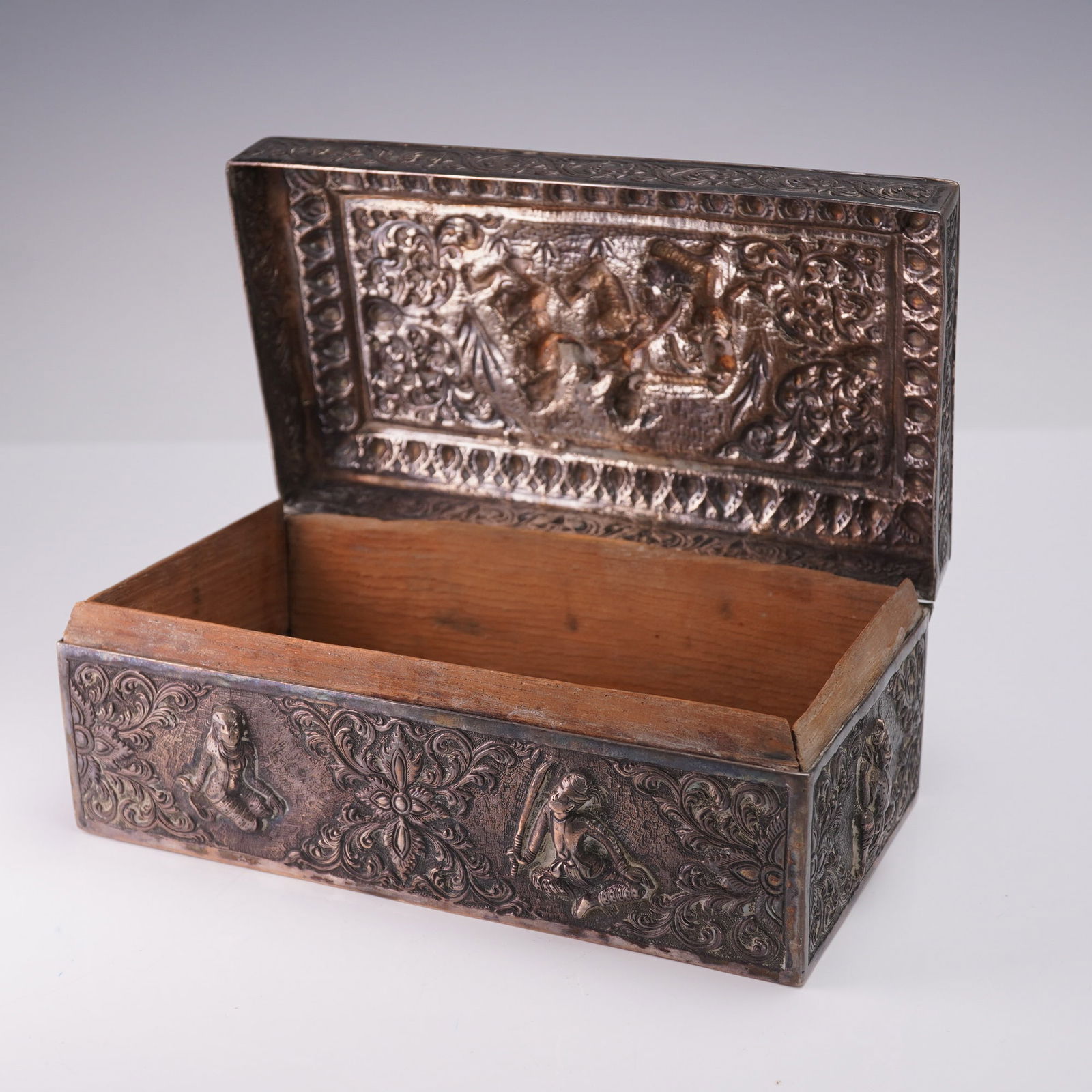 Burmese Figural Repousse Silver Rectangular Box - 6