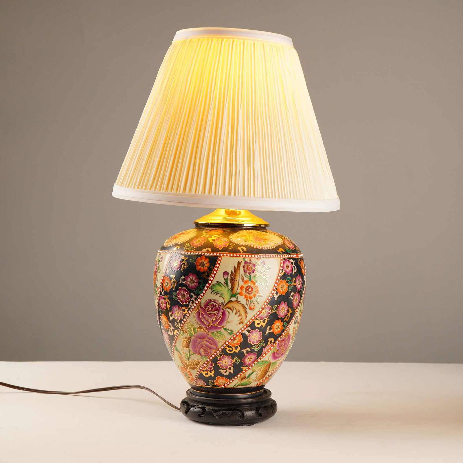 Chinese Satsuma-Style Enameled Ceramic Table Lamp (1 of 5)