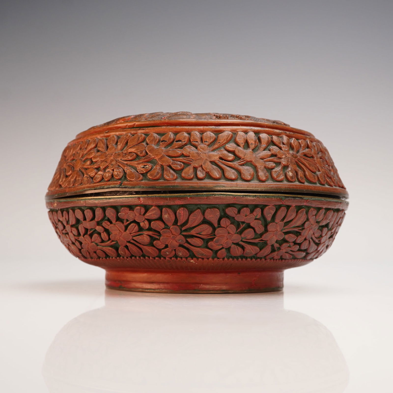 Chinese Carved Cinnabar Round Box with Landscape Scene (1 of 8)
