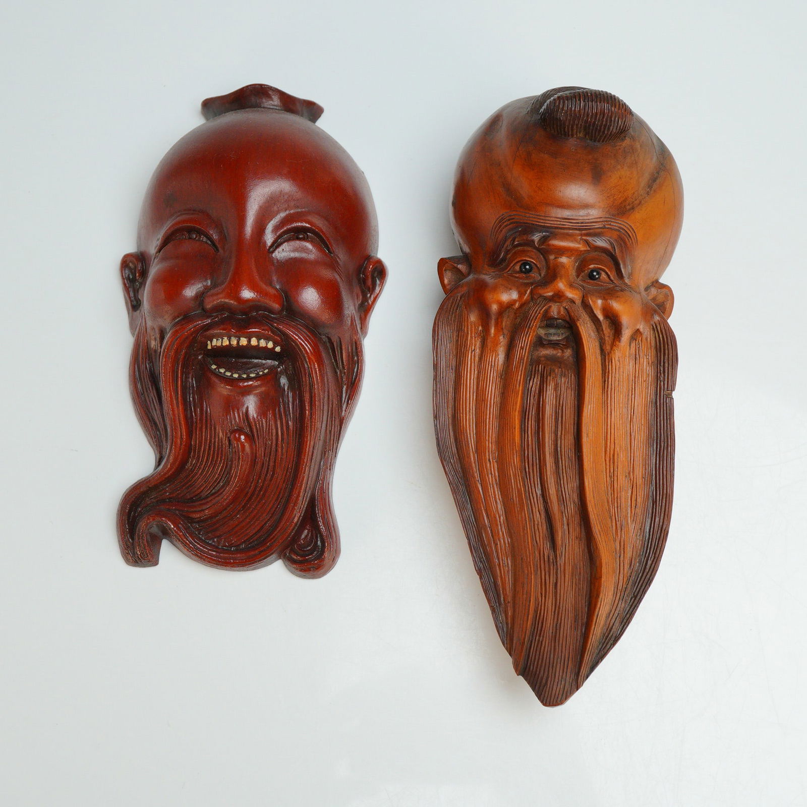 Two Japanese Hand Carved Wood Fukurokuju Seven Lucky Gods Wall Masks (1 of 5)