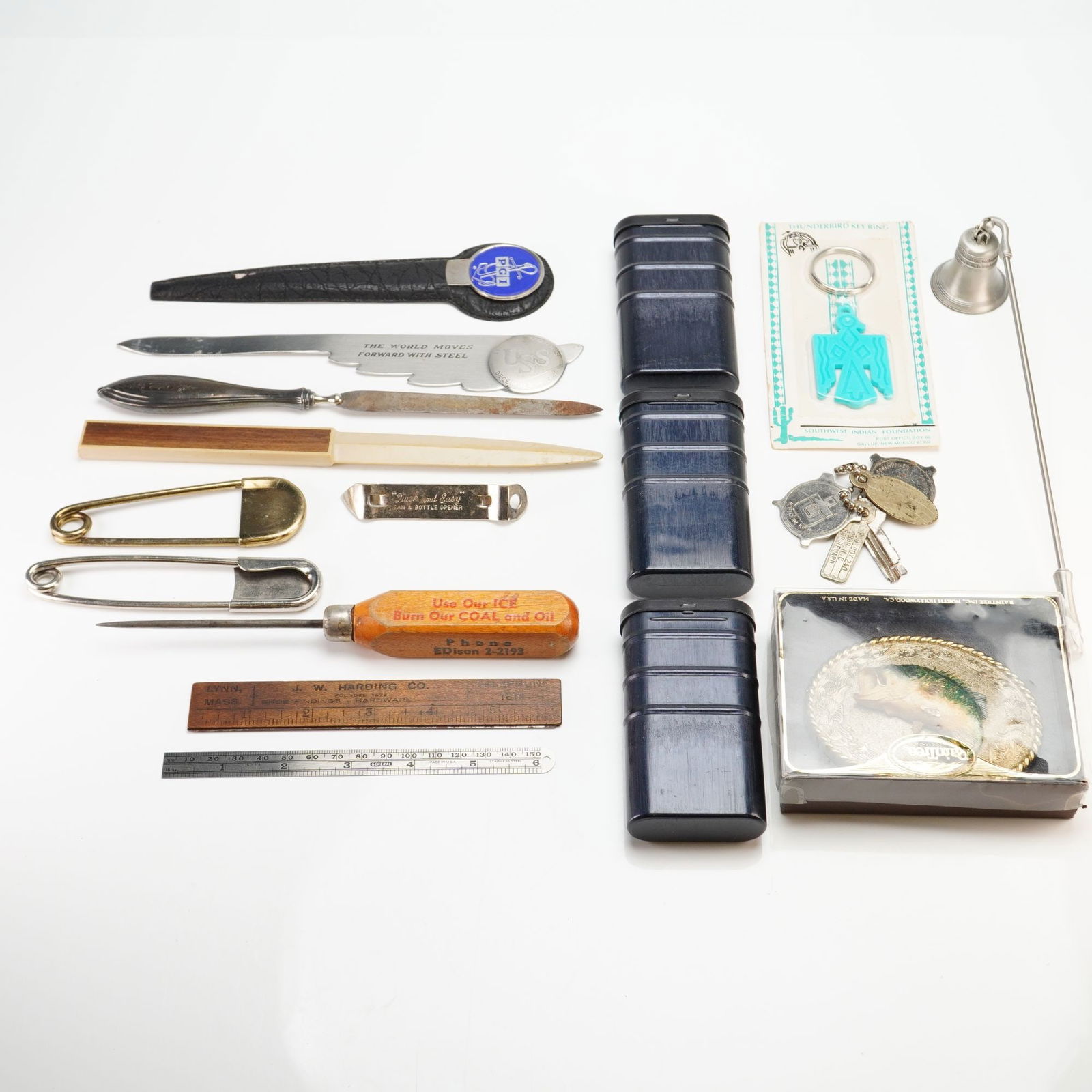 USS, Southern Bell, and Others, Assorted Vintage Memorabilia, Metal and Wood, Mid-20th Century (1 of 5)