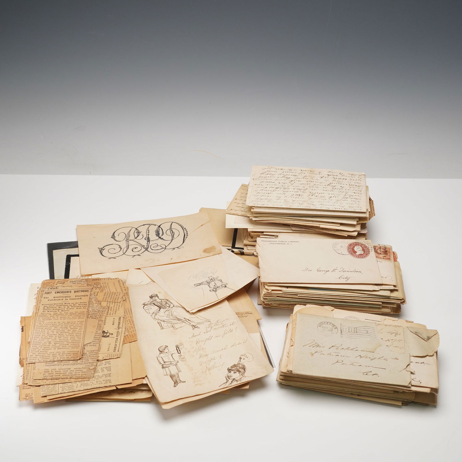 Assortment of Antique Hand-Written Letters, Drawings, & Newspaper Clippings (1 of 8)