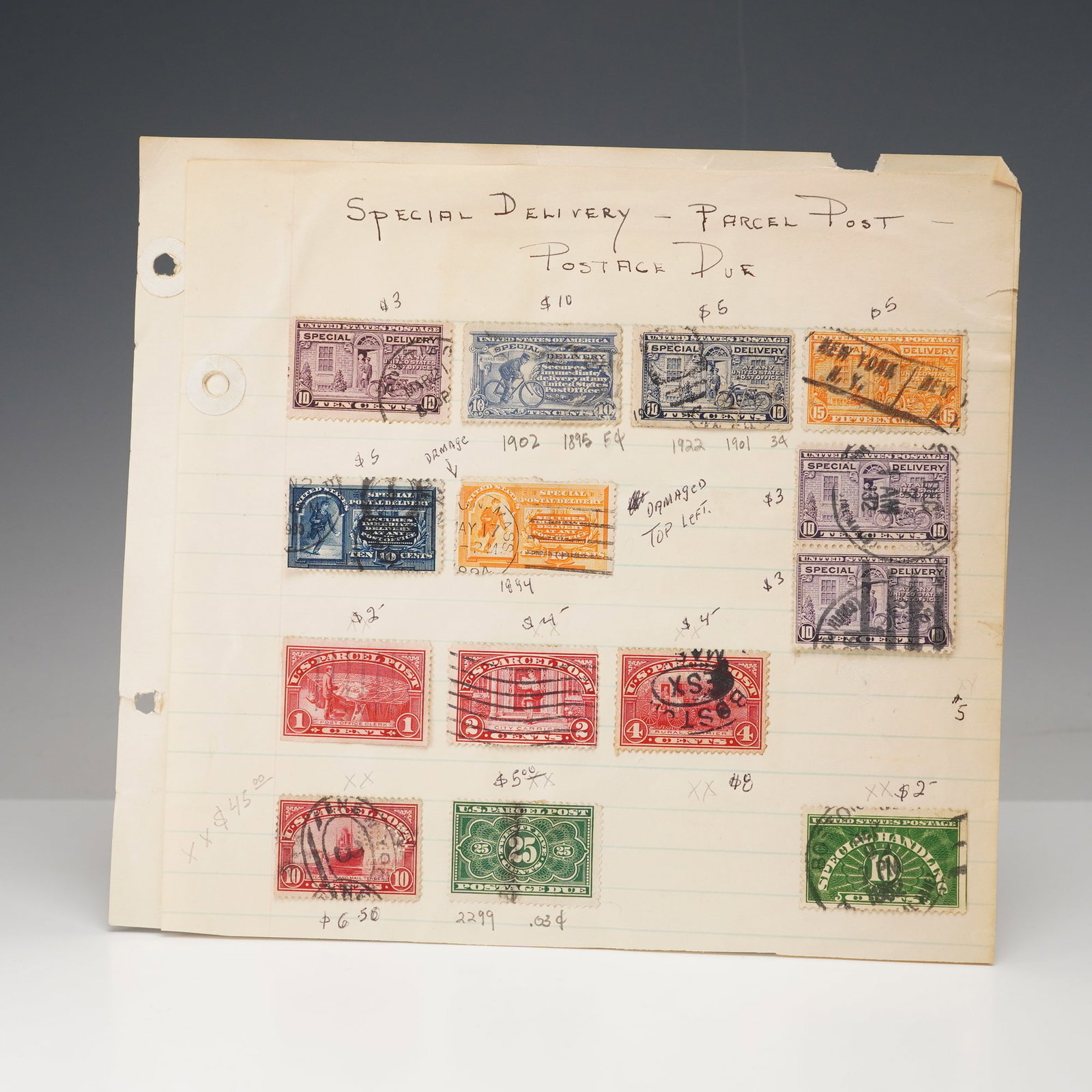 26pc 1902 - 1913 United States Postal Stamps: Collection of early U.S. postal issues including Special Delivery, Postage Due, and Parcel Post stamps from 1902 to 1913. Features colorful examples with bicycle and industrial motifs, a 25-cent Posta