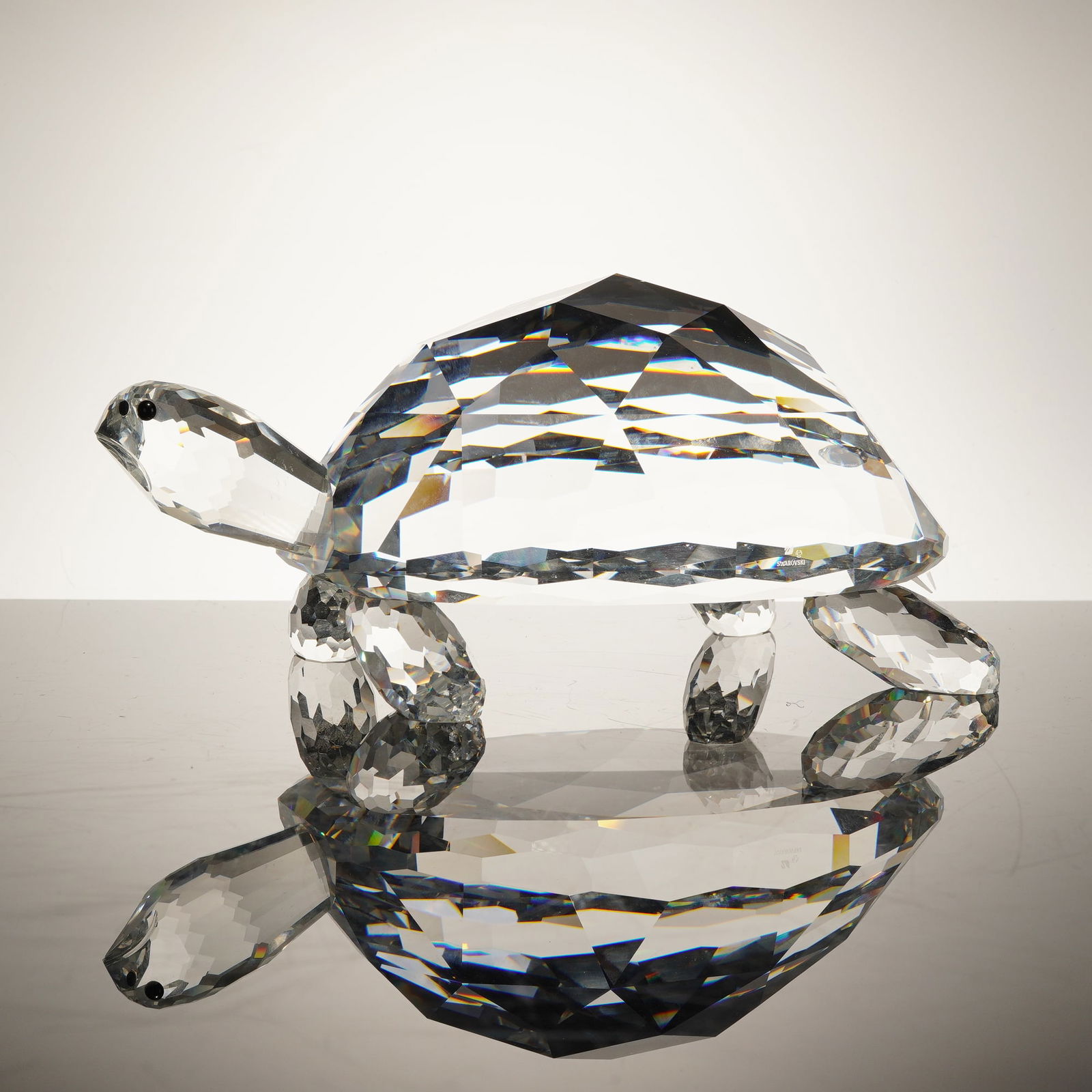 Swarovski Silver Crystal Giant Turtle Figurine, Model 010101: A Swarovski Silver Crystal figurine titled Giant Turtle, also referred to as the Giant Tortoise, model number 010 101 / 7637 000 003. This large-scale piece was part of the Endangered Species collecti