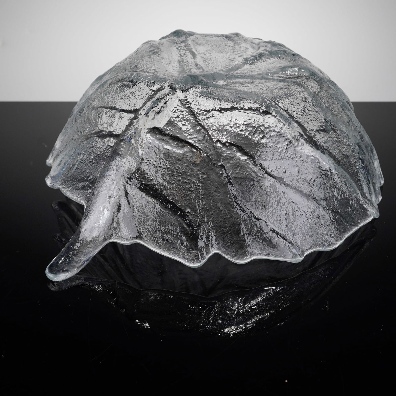 Blenko Cabbage Leaf Pattern Clear Handmade Uranium Glass Serving Bowl - 4