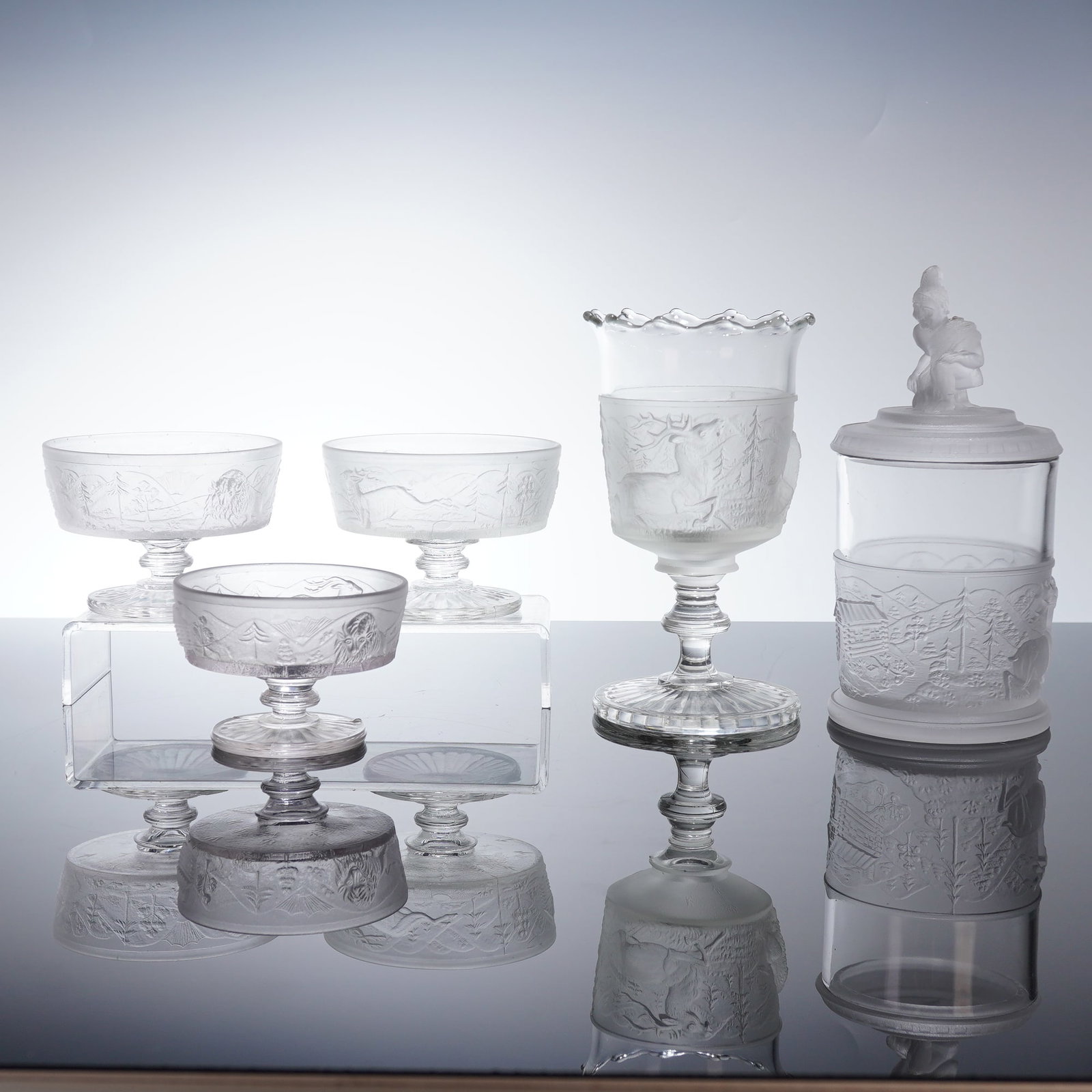 5 Gillinder & Sons Westward Ho Pattern EAPG Frosted Tableware Pieces (1 of 5)