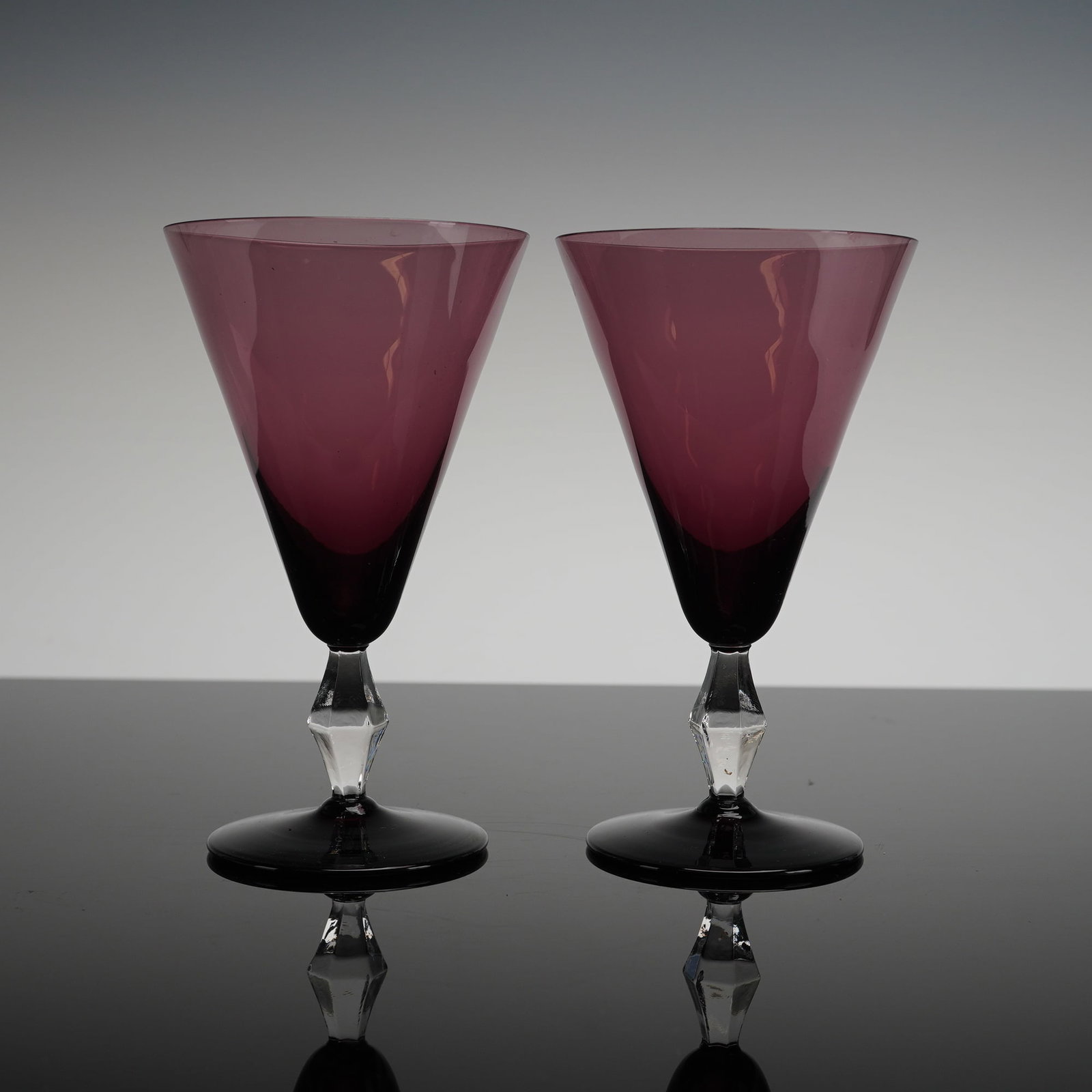 A Pair of Purple Amethyst Glass Martini Glasses (1 of 3)
