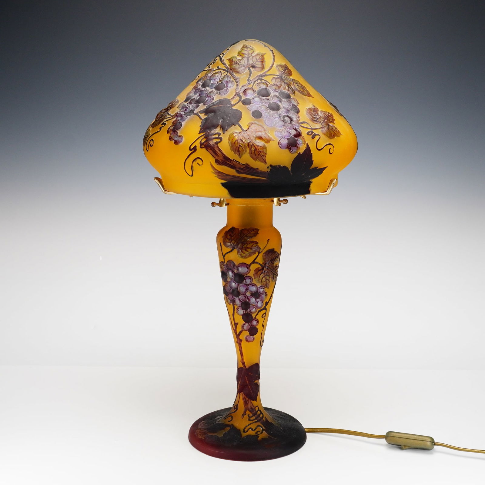Style of Emile Galle Art Nouveau Cameo Glass Mushroom Table Lamp (1 of 6)
