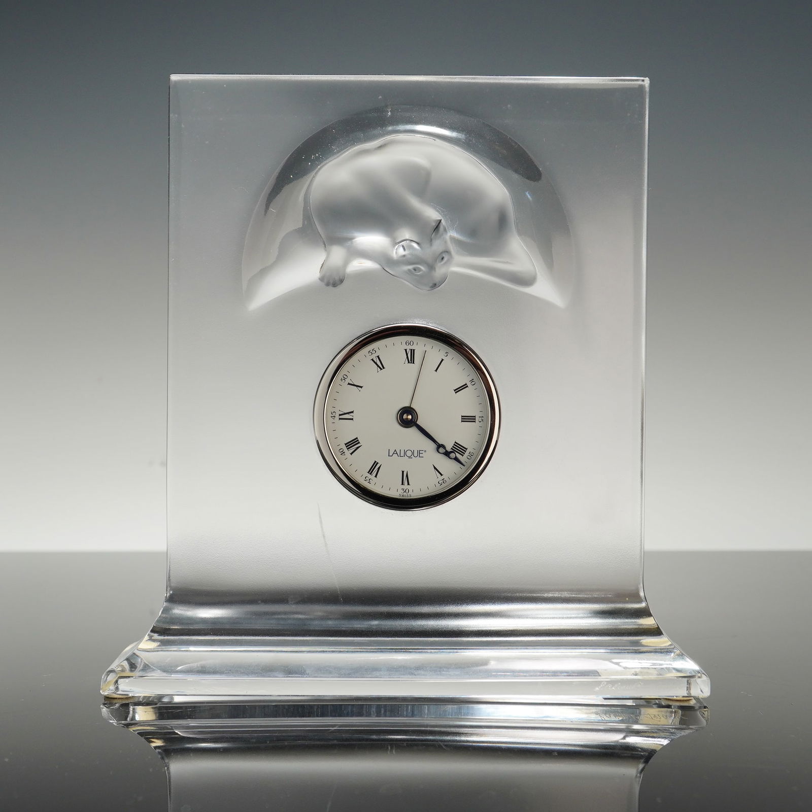 Lalique Chat Horloge Frosted and Clear Crystal Desk Clock (1 of 4)