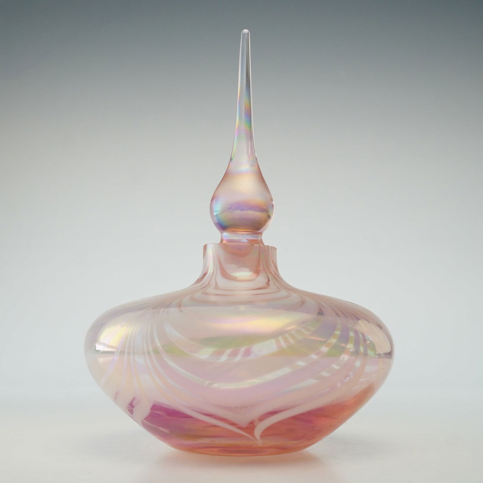 Studio Art Glass Iridescent Pulled-Feather Perfume Bottle w/ Stopper (1 of 3)