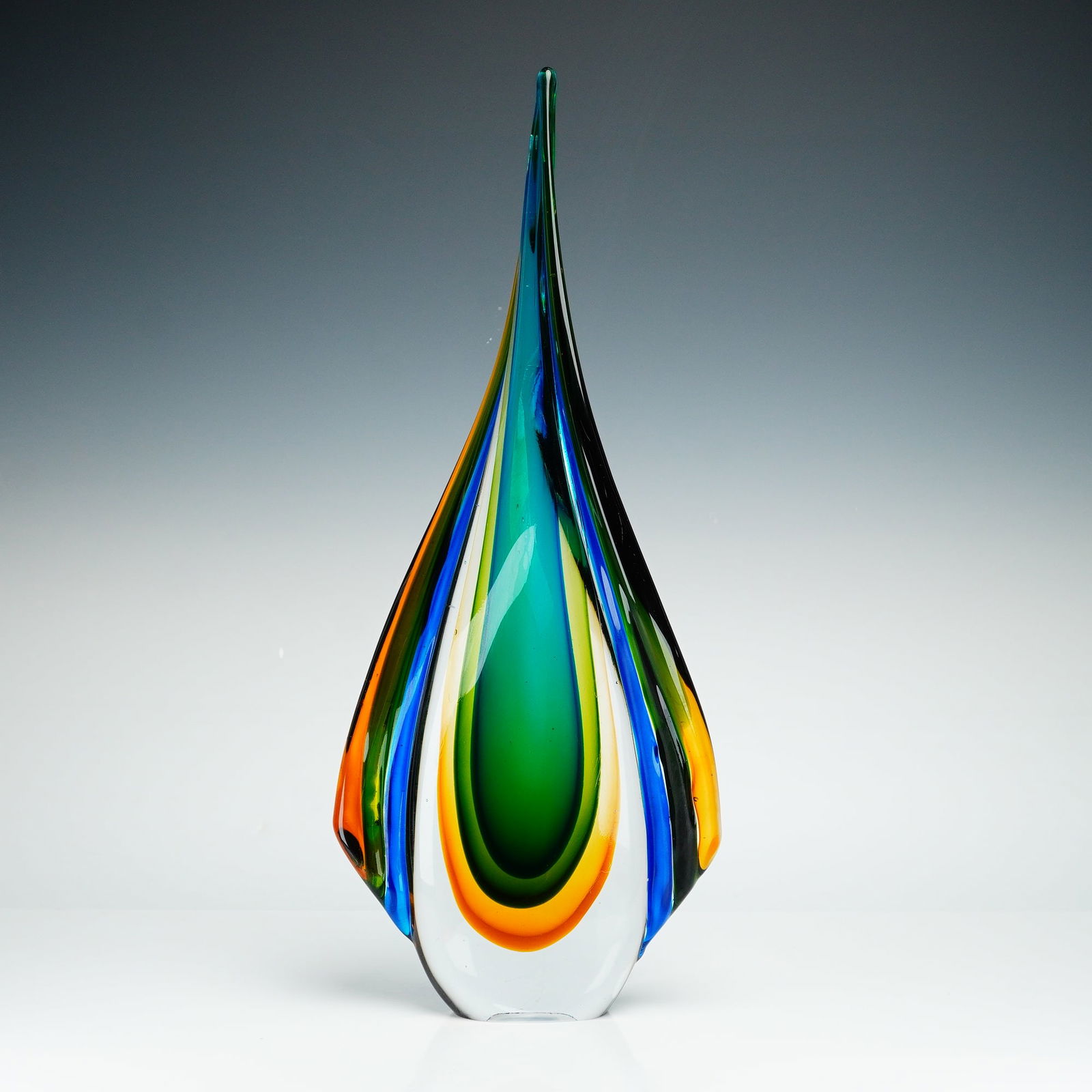 Sommerso Hand Blown Art Glass Green Flame Teardrop Sculpture (1 of 3)