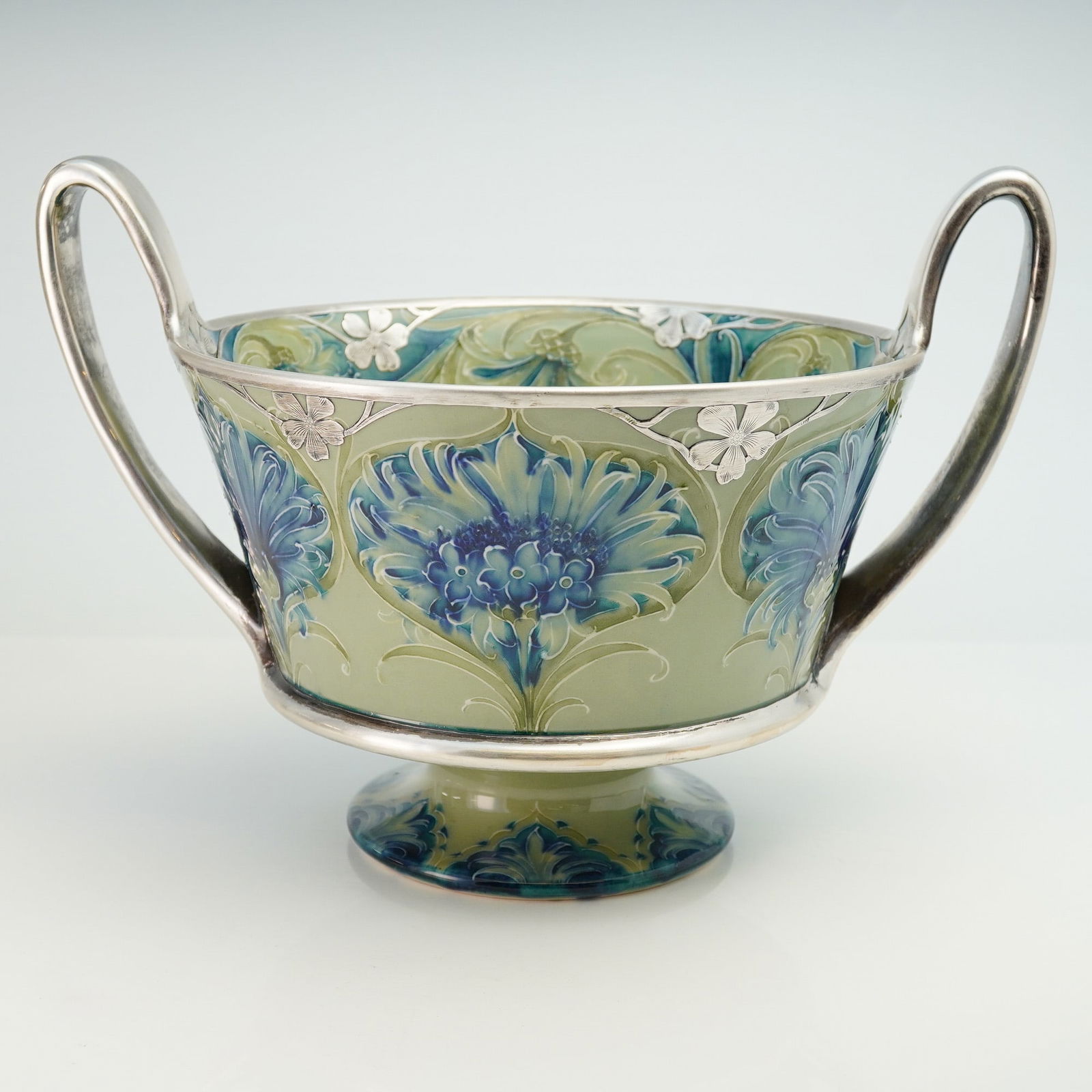 Moorcroft Pottery Rare Large Silver Overlay Twin Handle Vase Cornflower (1 of 3)