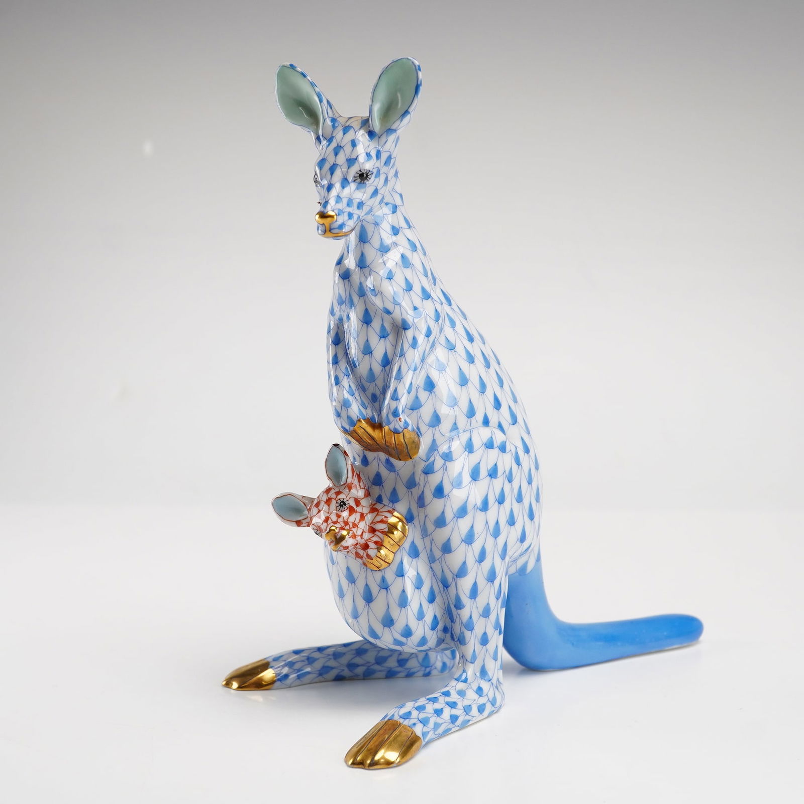 Herend Fishnet Pattern Porcelain Figurine Kangaroo with Baby (1 of 4)