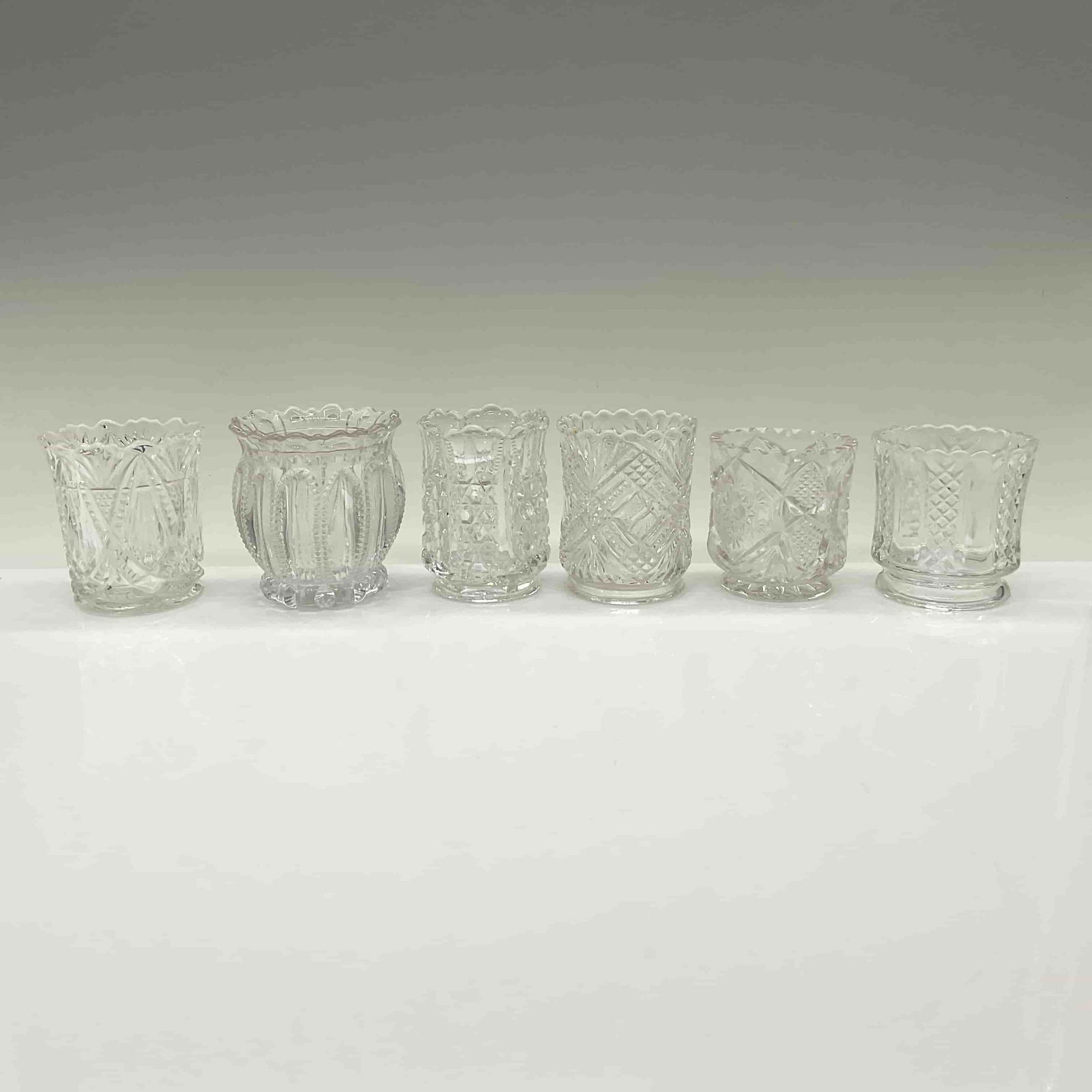 6pc Early Pattern Glass Toothpick Holders - 2