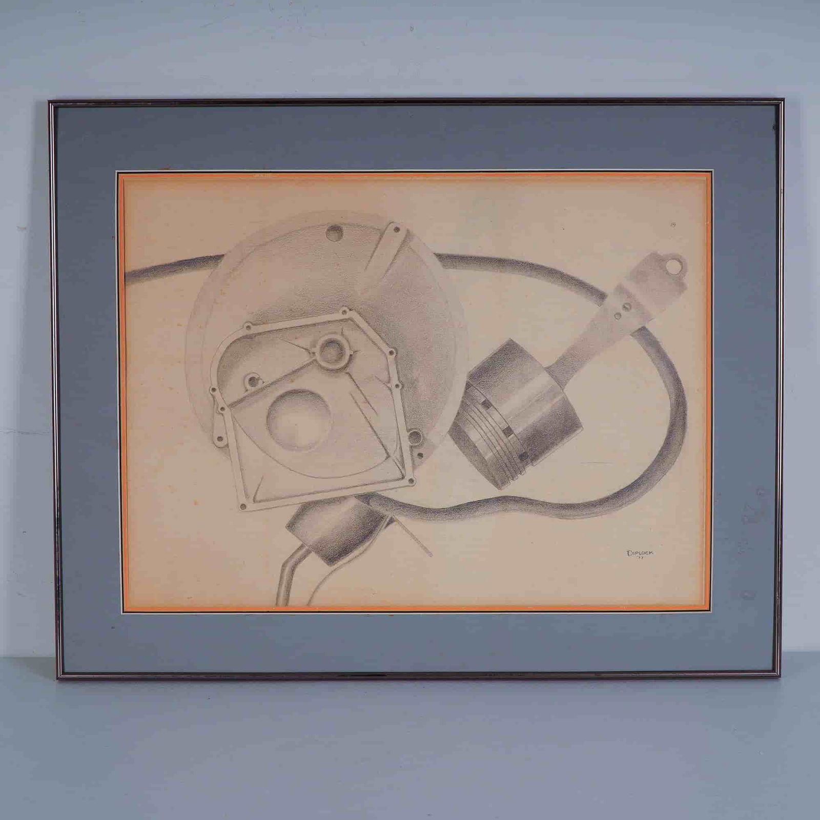 Diplock, Original Graphite Drawing on Paper, Industrial Precision, Signed: A striking pencil drawing executed in 1977 by Diplock, showcasing the beauty of mechanical form through an industrial lens. Rendered with meticulous shading and technical accuracy, the composition