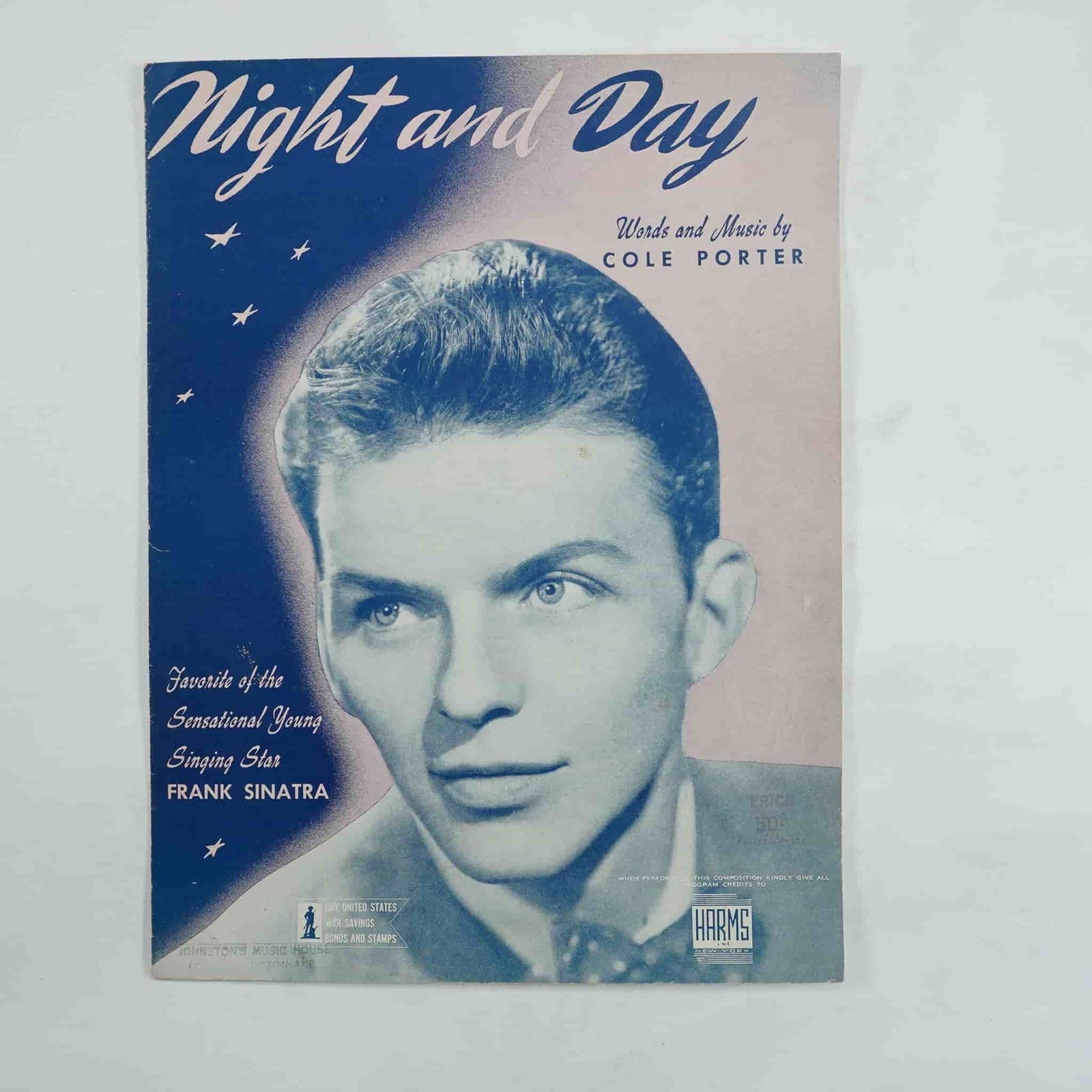 Frank Sinatra "Night and Day" Sheet Music, 1942, by Cole Porter: Vintage sheet music for Night and Day, written and composed by Cole Porter, featuring a young Frank Sinatra on the cover. This 1942 edition was published by Harms Inc., a subsidiary of the Music