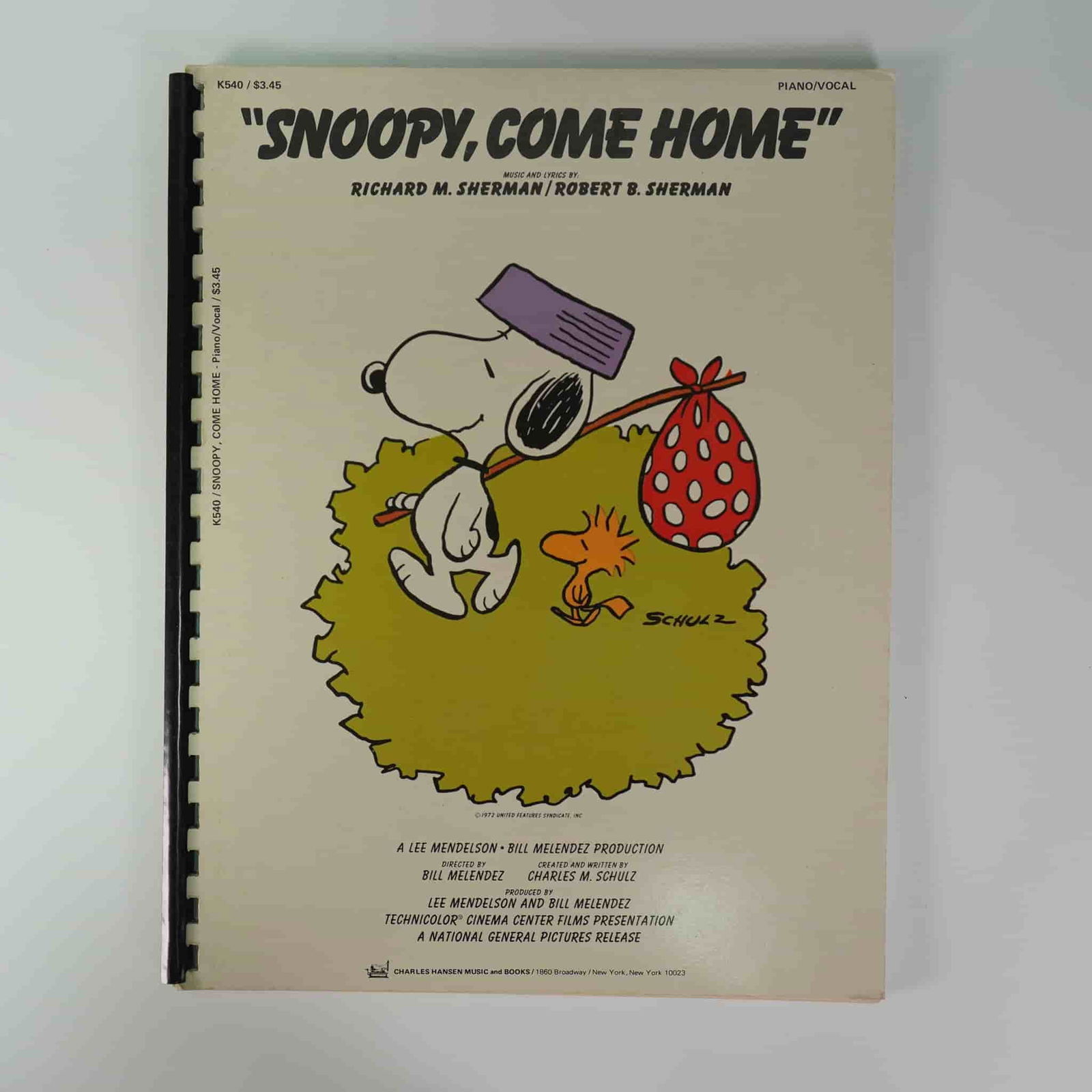 Snoopy Come Home Piano/Vocal Sheet Music, 1972: Vintage 1972 sheet music for Snoopy, Come Home, featuring music and lyrics by Richard M. Sherman and Robert B. Sherman. This spiral-bound piano/vocal book includes compositions from the beloved animat