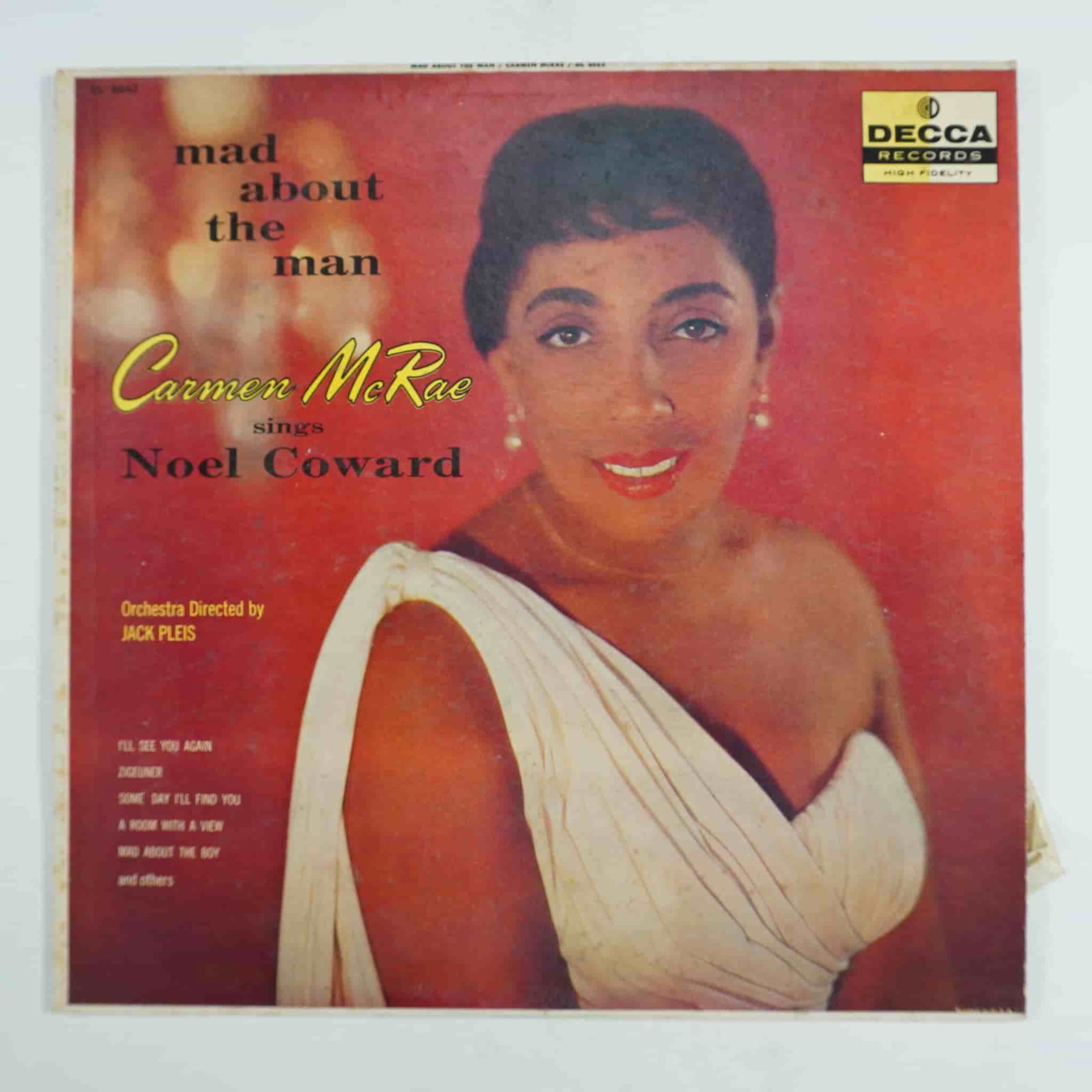 Carmen McRae Mad About The Man Vinyl LP, Decca DL 8462: This 12" vinyl LP features Mad About The Man by Carmen McRae, singing songs by Noel Coward. The album, produced under Decca Records (DL 8462), includes tracks like "I'll See You Again," "Ziguener," an