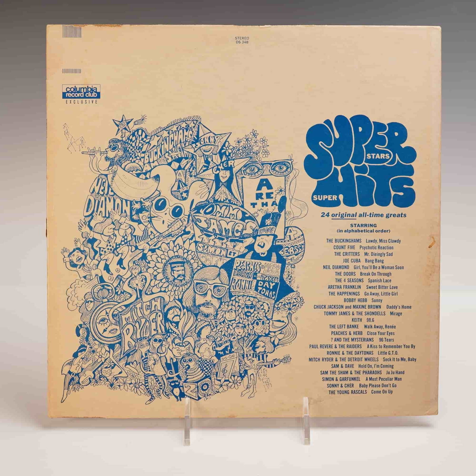 Superstars Super Hits, Columbia Record Club Exclusive, Vinyl LP: Superstars Super Hits, a Columbia Record Club exclusive vinyl LP featuring 24 original all-time greats. This compilation includes performances by The Buckinghams, Aretha Franklin, Simon & Garfunkel, N