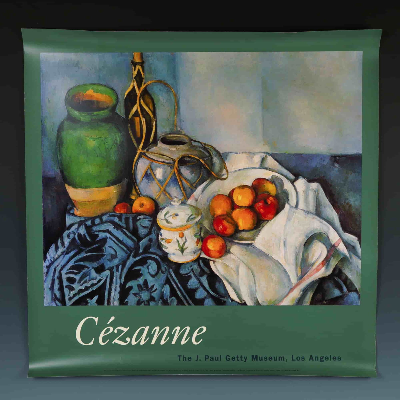 Paul Cezanne Exhibition Poster The J. Paul Getty Museum: Vibrant and evocative, this original exhibition poster features one of the most iconic works by French Post-Impressionist master Paul Cezanne, Still Life with Apples, painted between 1893-1894. Reprod