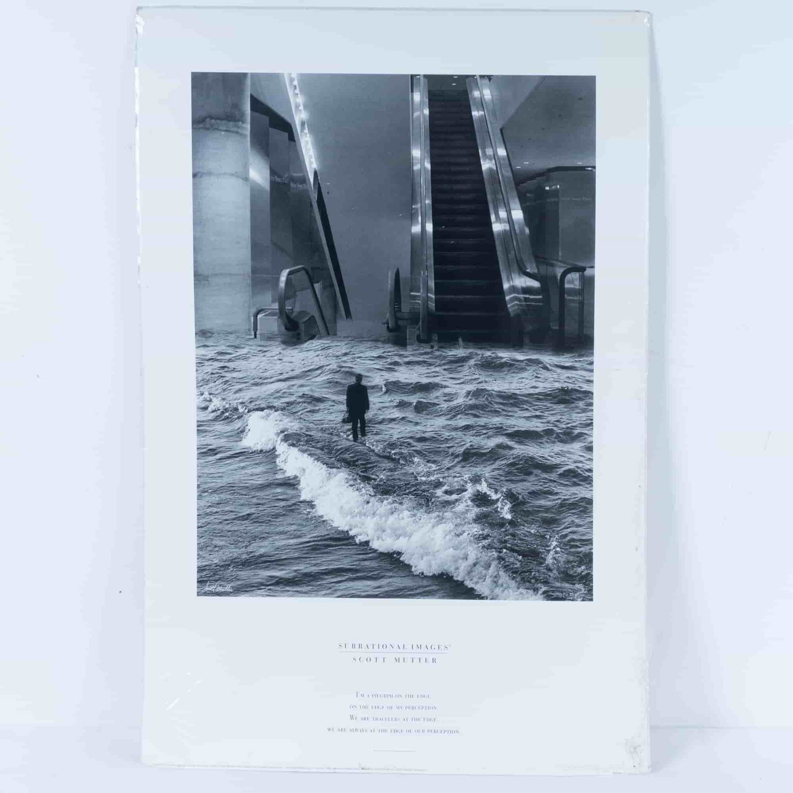 Scott Mutter, Original Black & White Poster, Sea Escalator: Original black and white poster featuring Sea Escalator, a photomontage by Scott Mutter from his book: Surrational Images. Artwork can be unframed and rolled for shipment. ArtistScott Mutter (American