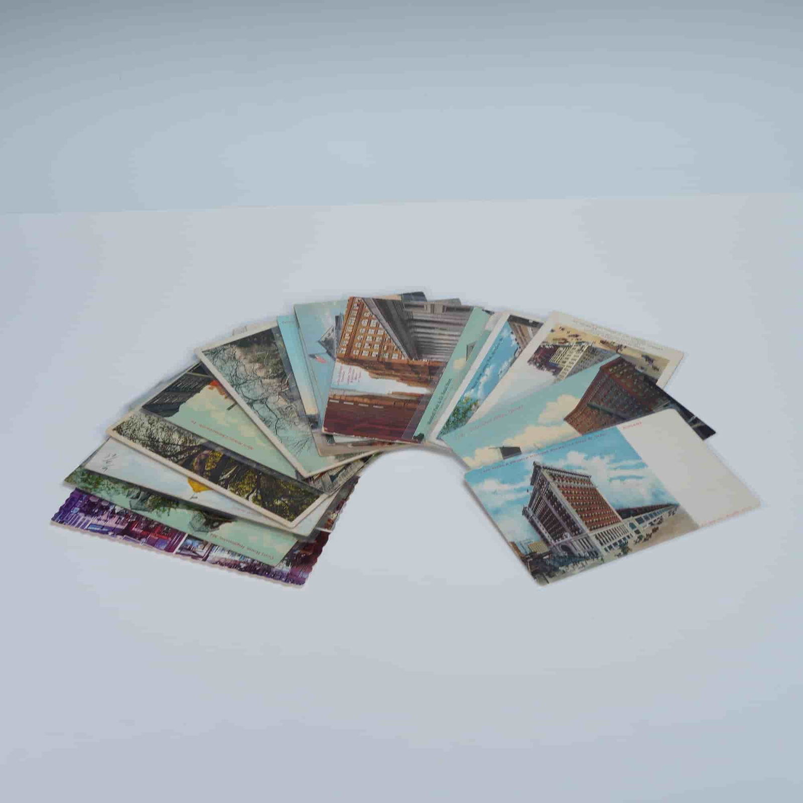 22pc United States Assorted Architectural and Scenic Postcards: Includes post cards from different states and cities such as Chicago Illinois, Baltimore Maryland, Springfield Missouri, St. Louis Missouri, Mobile Alabama, Virginia, and a postcard from Wayside