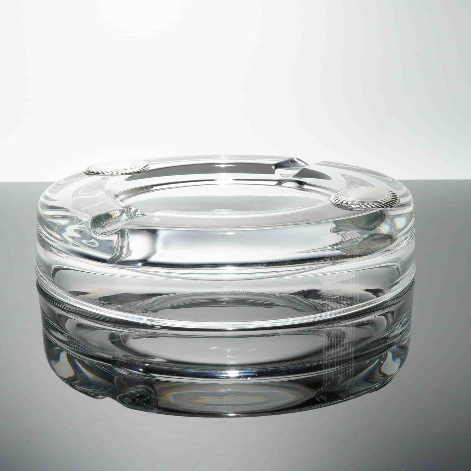 Glass Ashtray with Silver Toned Medallions (1 of 4)