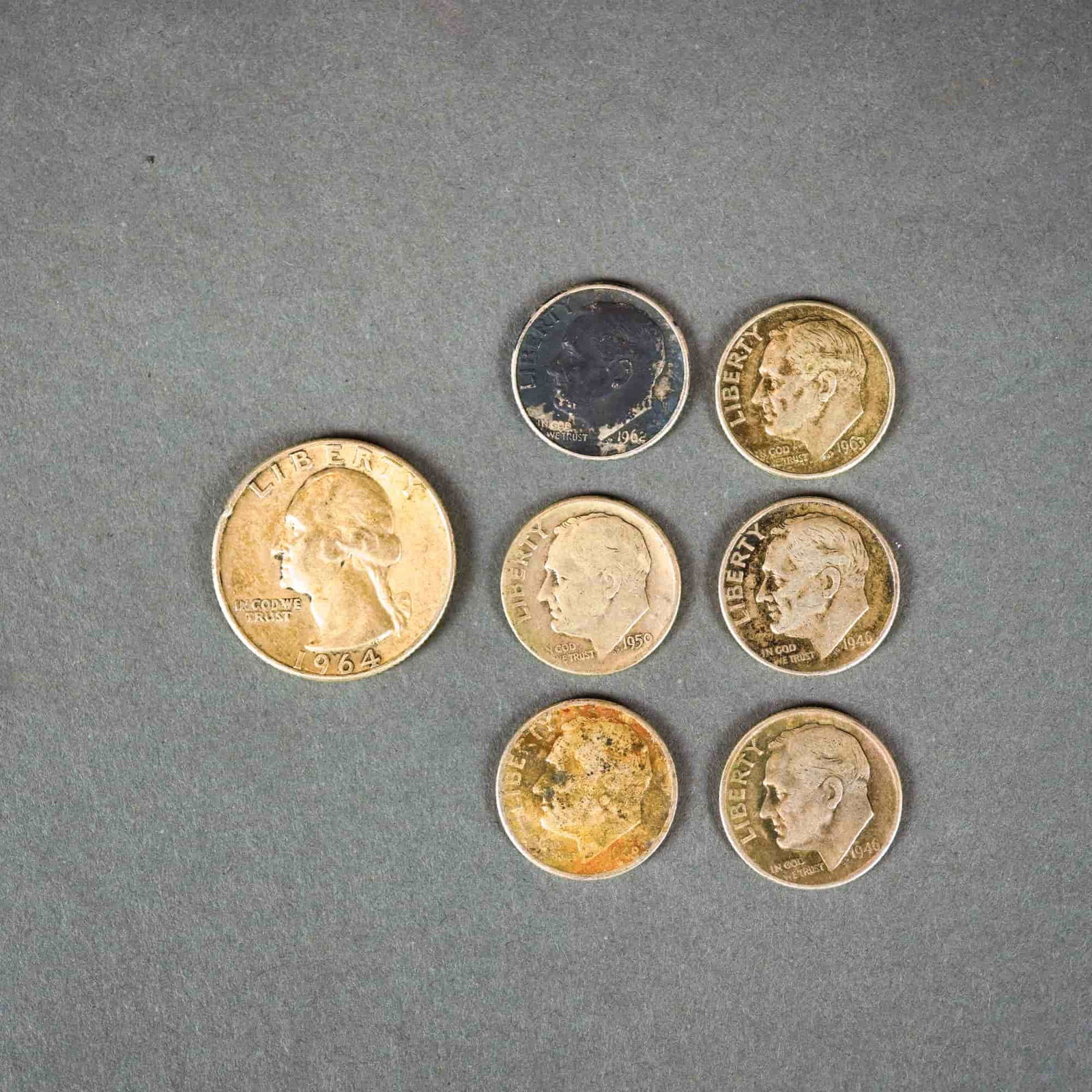 US 1946-1964 Silver Coinage Collection, 7pc, Quarter and Dimes (1 of 3)