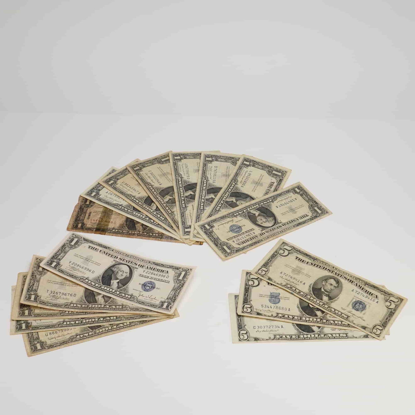 US Collection of 17 Silver Certificate Banknotes, $1 and $5, 1934-1957 (1 of 5)