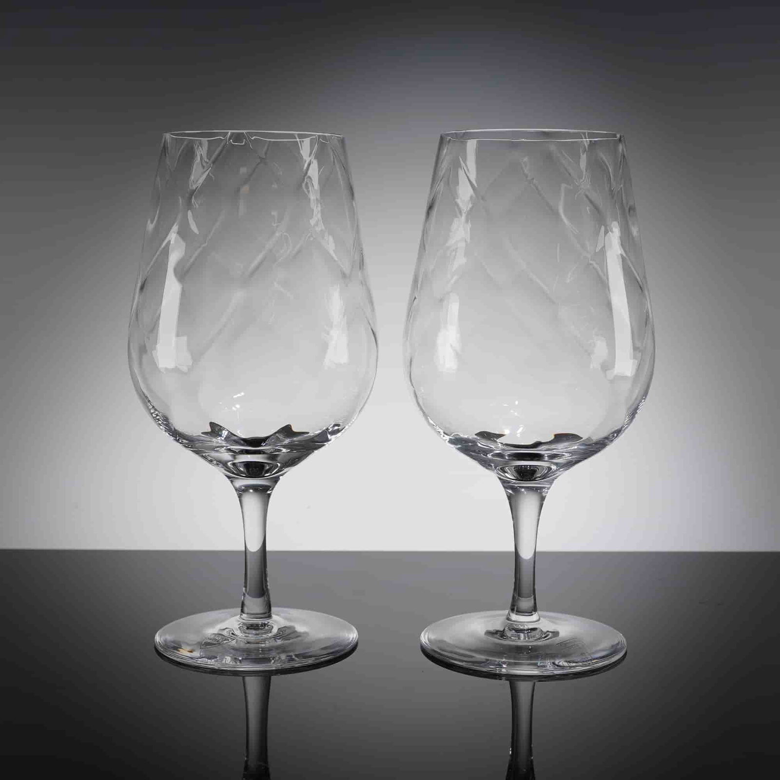 A Pair of Orrefors Etched Crystal Wine Glasses (1 of 4)