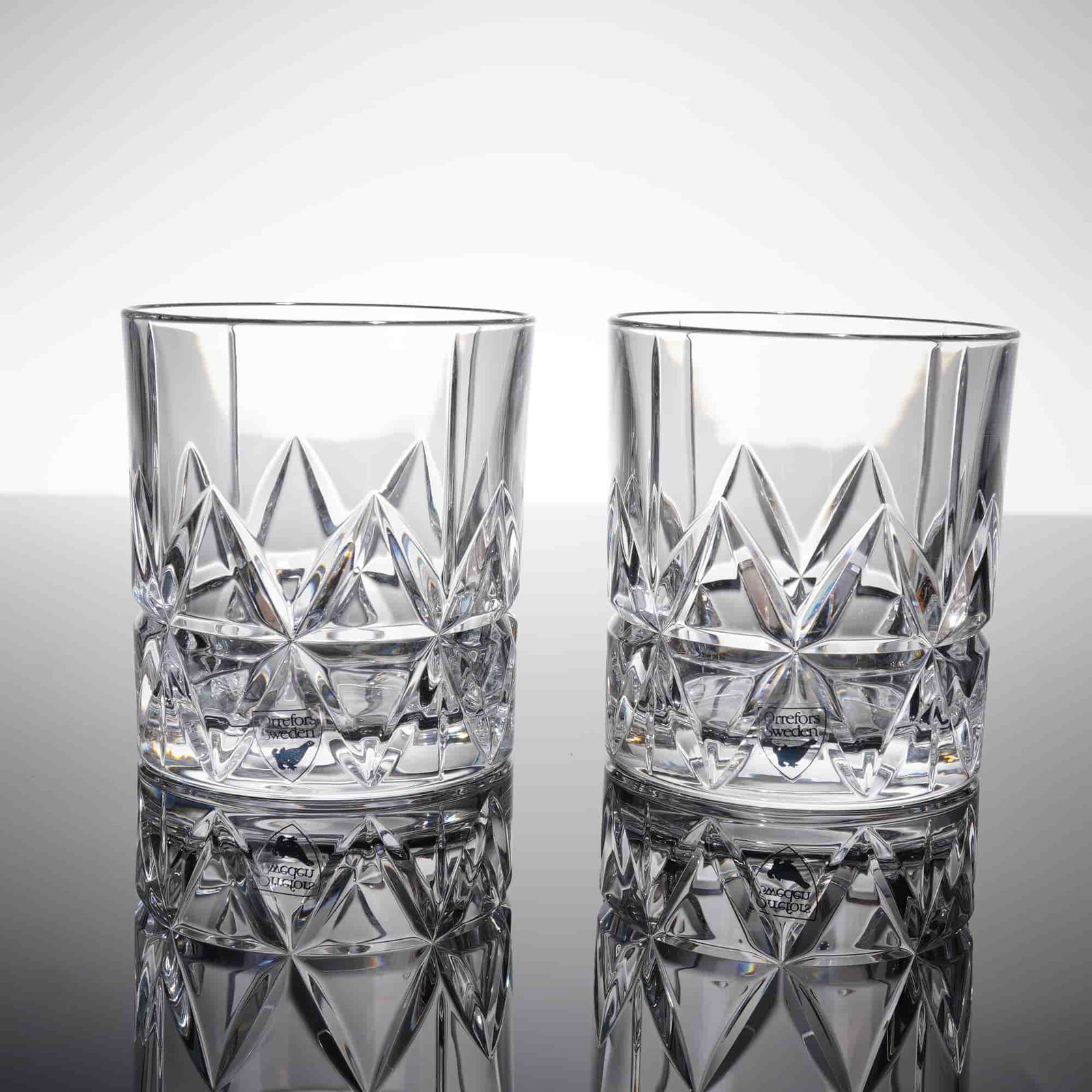A Pair of Orrefors Peak Double Old Fashioned Crystal Glasses (1 of 3)