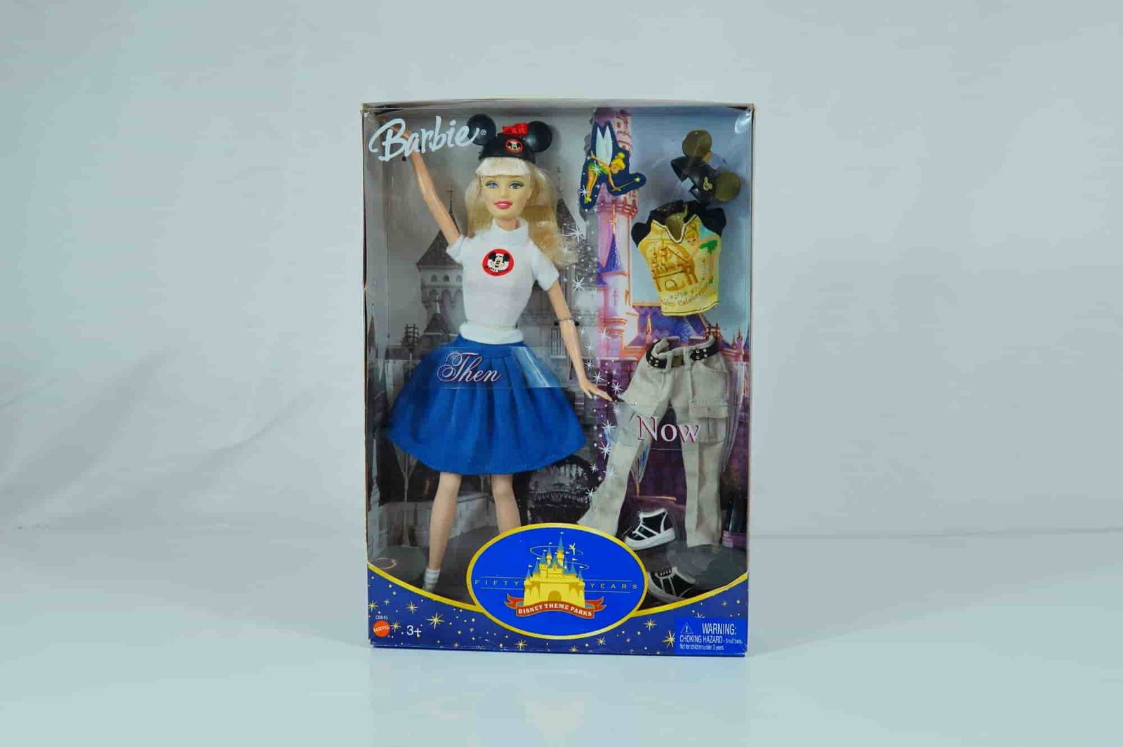 Mattel Disney Theme Parks 50th Anniversary Then and Now Barbie Doll, 11.5 Inches: Manufactured by Mattel, this vinyl and plastic doll commemorates the 50th anniversary of Disney Theme Parks (1955a2005). The doll features rooted blonde hair and painted blue eyes. This "Then and Now"