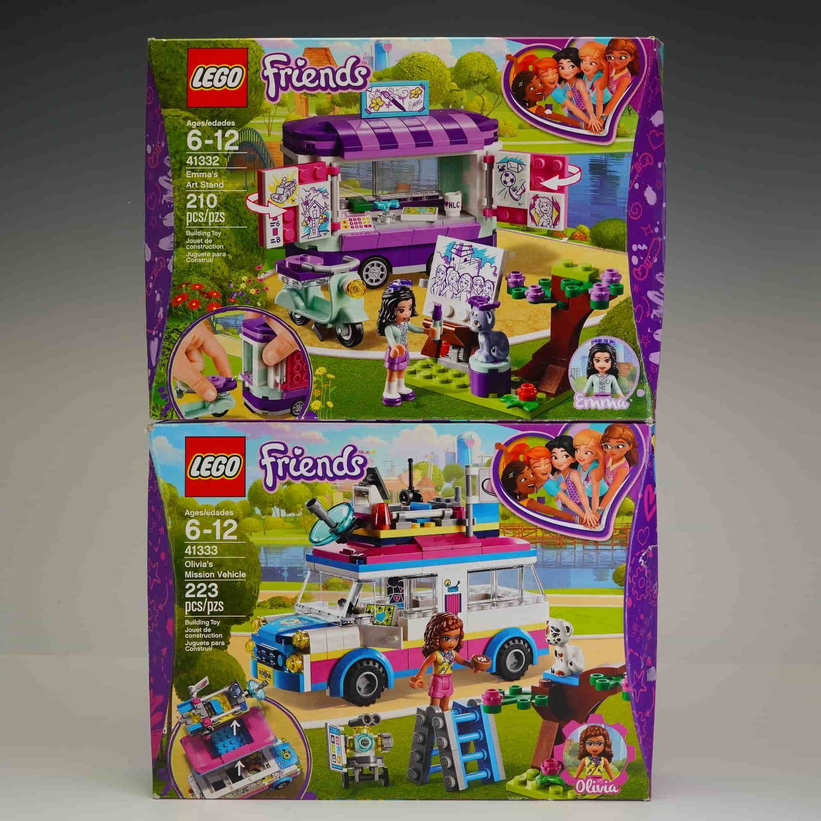 2pc LEGO Friends Building Sets, Emma's Art Stand 41332 and Olivia's Mission Vehicle 41333 (1 of 3)