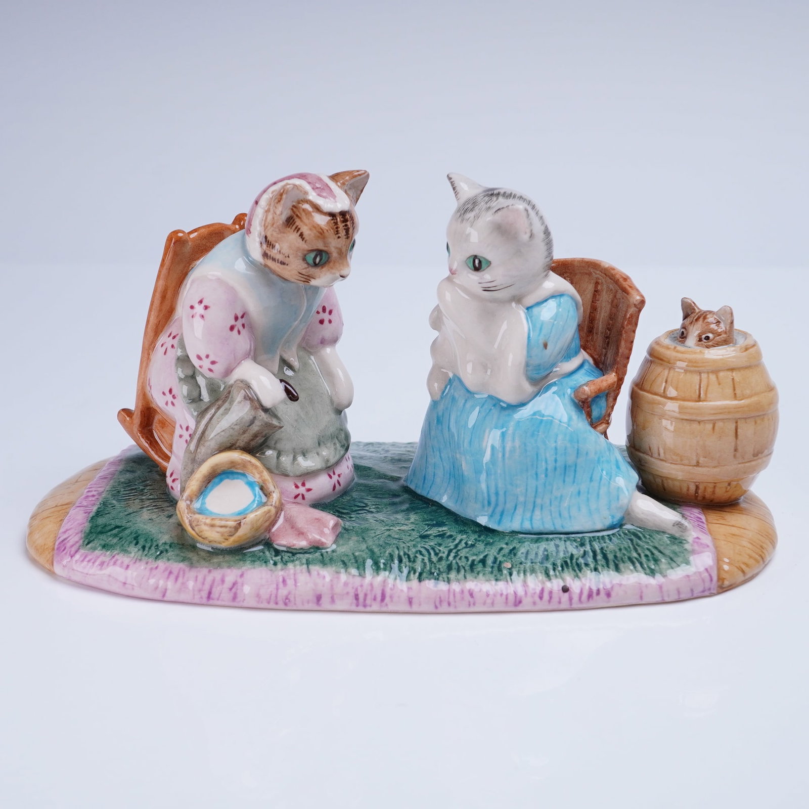 John Beswick Beatrix Potter Tableau My Dear Son Thomas: A hand-decorated and glazed ceramic figurine tableau, produced by John Beswick as part of a limited edition based on the works of Beatrix Potter. The piece is titled "My Dear Son Thomas." The scene fe