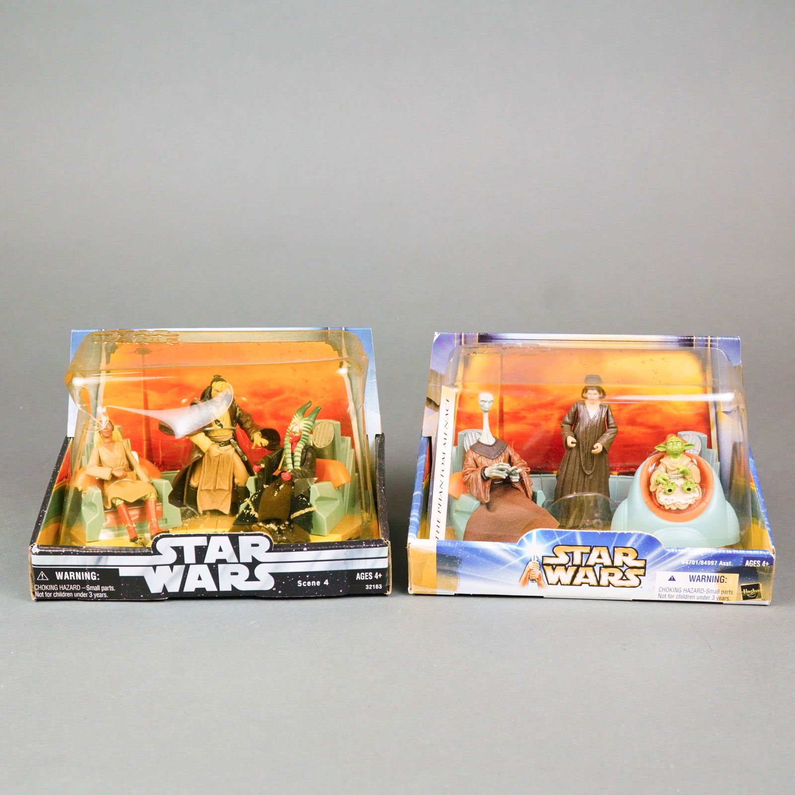 Hasbro Star Wars Jedi High Council Action Figure Playsets, 2003: Hasbro. A pair of Star Wars Jedi High Council action figure playsets. These sets are constructed of molded plastic figures and chairs housed in cardboard and plastic blister packaging. The first set i