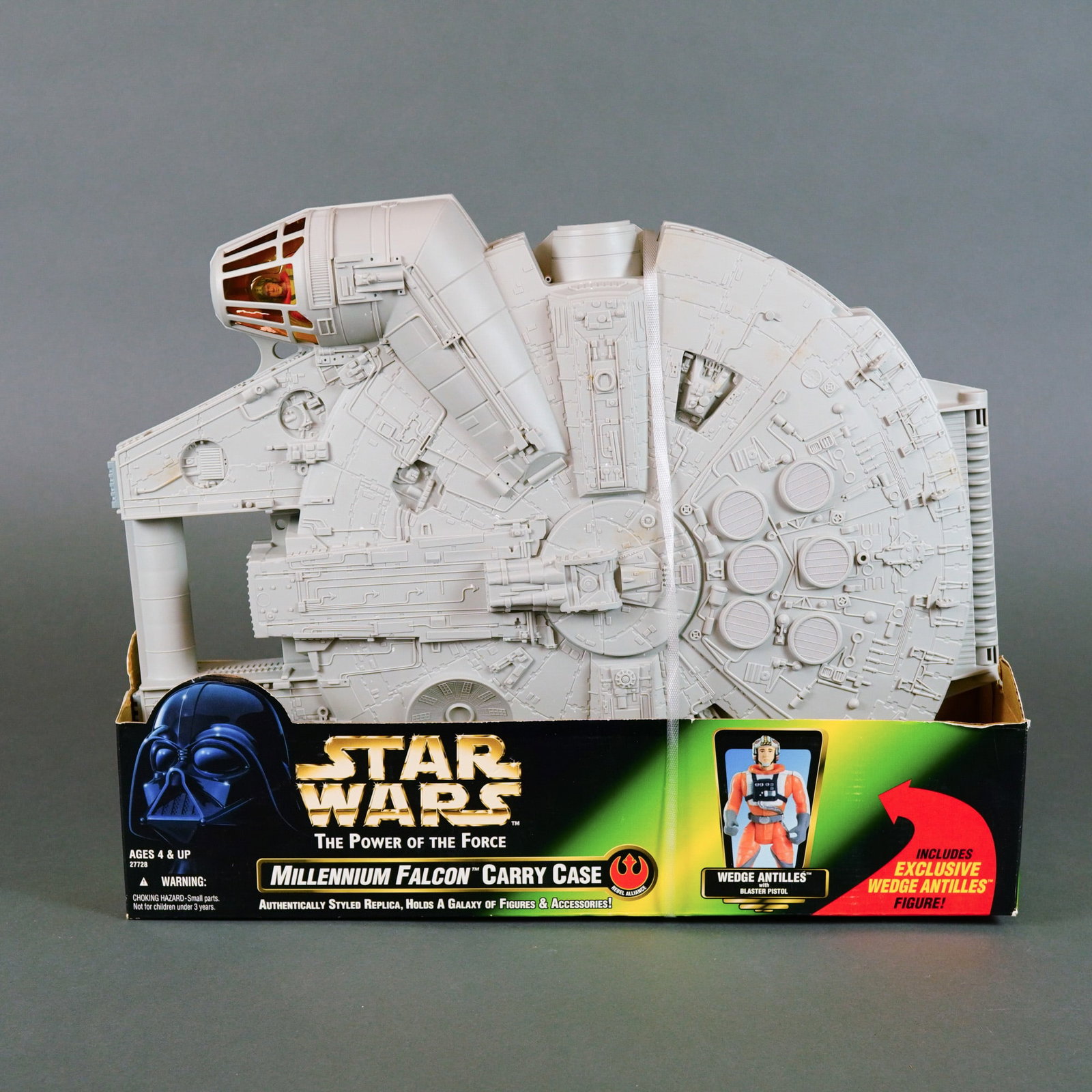 Kenner Star Wars: The Power of the Force Millennium Falcon Carry Case with Exclusive Wedge Antilles: Manufactured by Kenner, this Star Wars: The Power of the Force Millennium Falcon carry case is a large-scale, authentically styled replica of the iconic Corellian freighter. Constructed from molded li