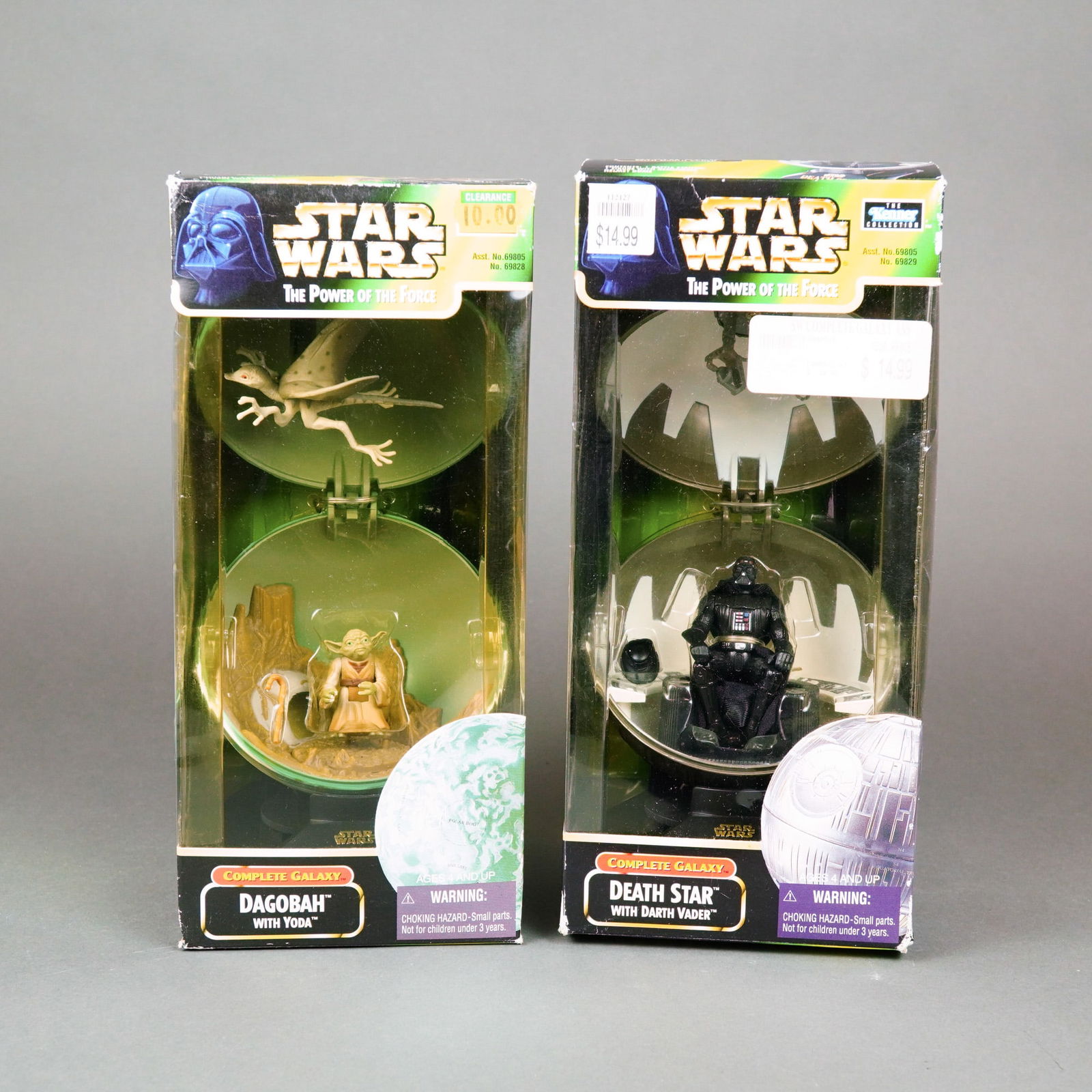 A Pair of Kenner Star Wars The Power of the Force Complete Galaxy Playsets, 1998.: This lot features a pair of Kenner Star Wars: The Power of the Force Complete Galaxy micro-playsets, manufactured by Hasbro, Inc. in 1998. The collection consists of two distinct plastic sets: Dagobah