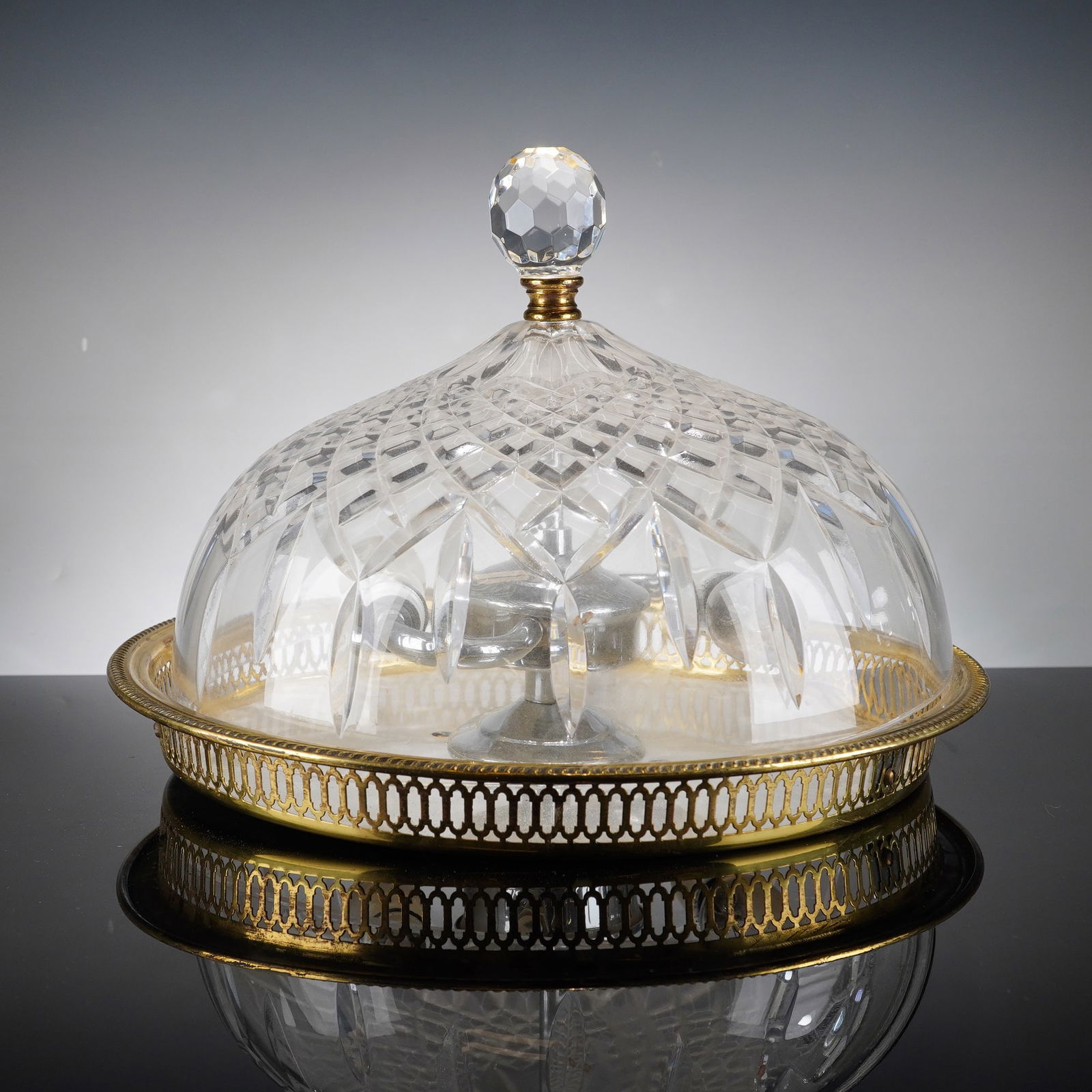 Vintage Cut Crystal and Brass Flush-Mount Ceiling Light Fixture (1 of 3)