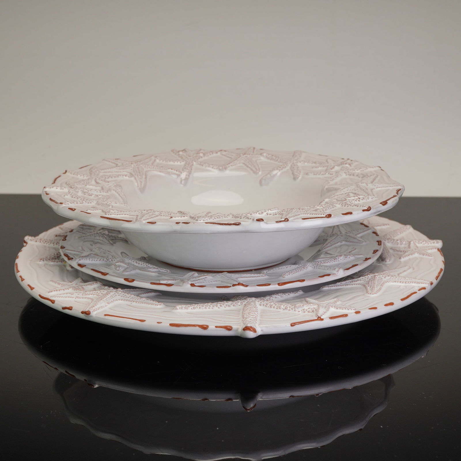 Mud Pie Starfish Three-Piece Dinner Plate, Dessert Plate, and Soup Bowl Set (1 of 3)