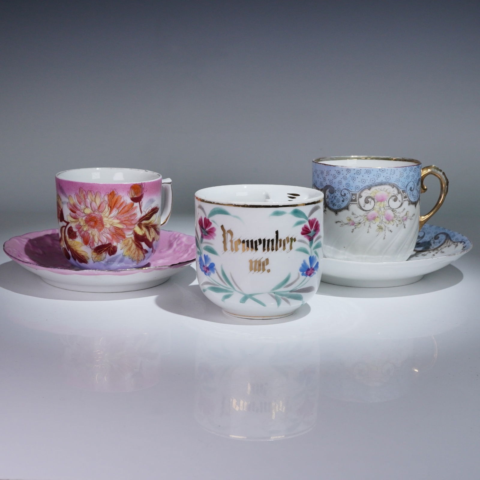 5pc Antique Porcelain Mustache Cups and Saucers (1 of 5)