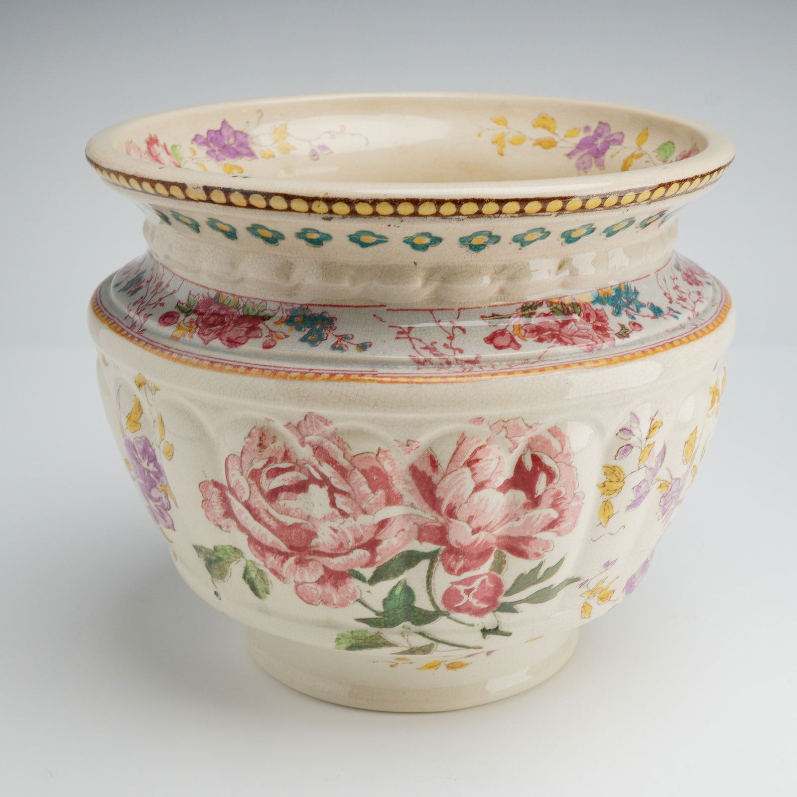 Wedgwood Creamware Polychrome Floral Jardiniere, circa 1880 (1 of 3)