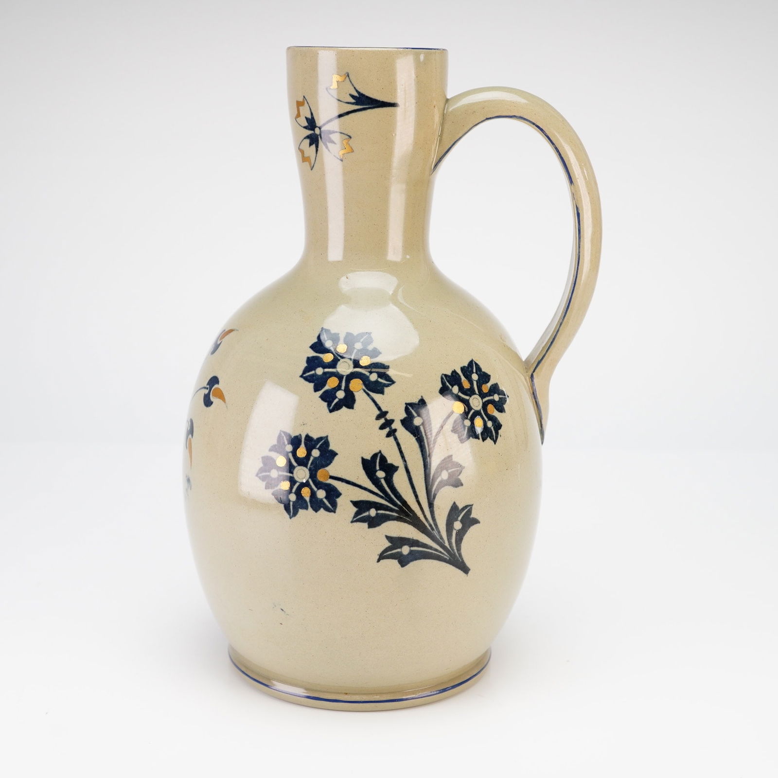 Wedgwood Earthenware Pitcher with Blue Floral and Gold Accents (1 of 3)