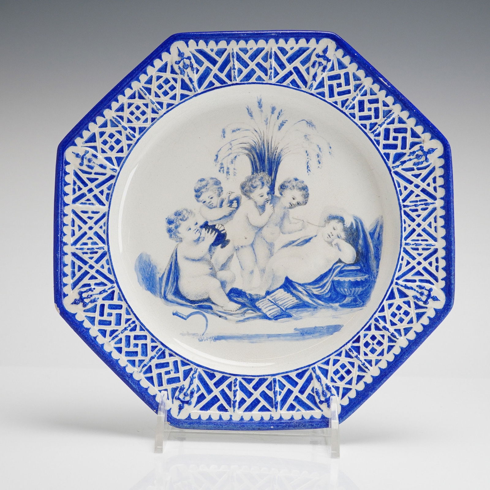 A Wedgwood CIPRIANI CHERUB Blue and White Octagonal Earthenware Plate (1 of 3)