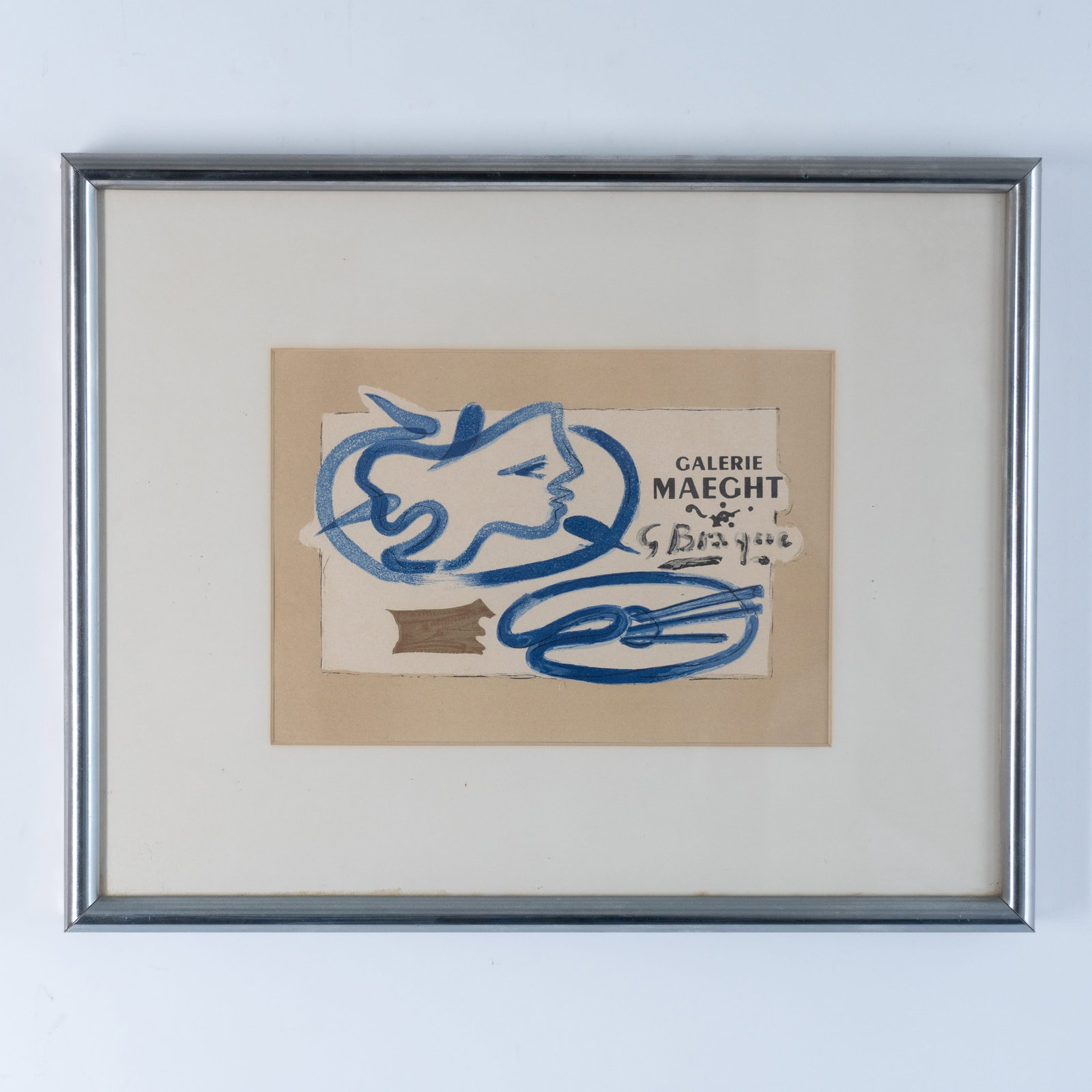 Georges Braque (Aft.) Original Gallerie Maeght Lithograph: Original color lithograph on wove paper issued by Mourlot for the Galerie Maeght exhibition of George Braque featuring Profil a la Palette after the French artist's original painting. Signature in pla