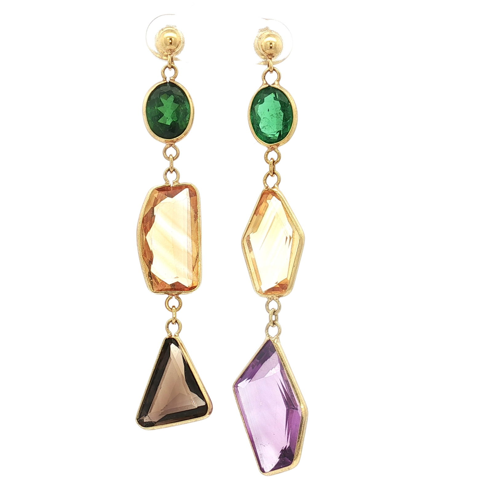 18K Multi Gemstone Dangle Earrings - 2