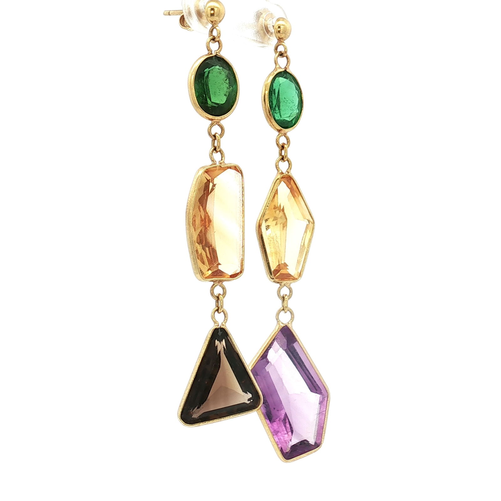 18K Multi Gemstone Dangle Earrings - 3