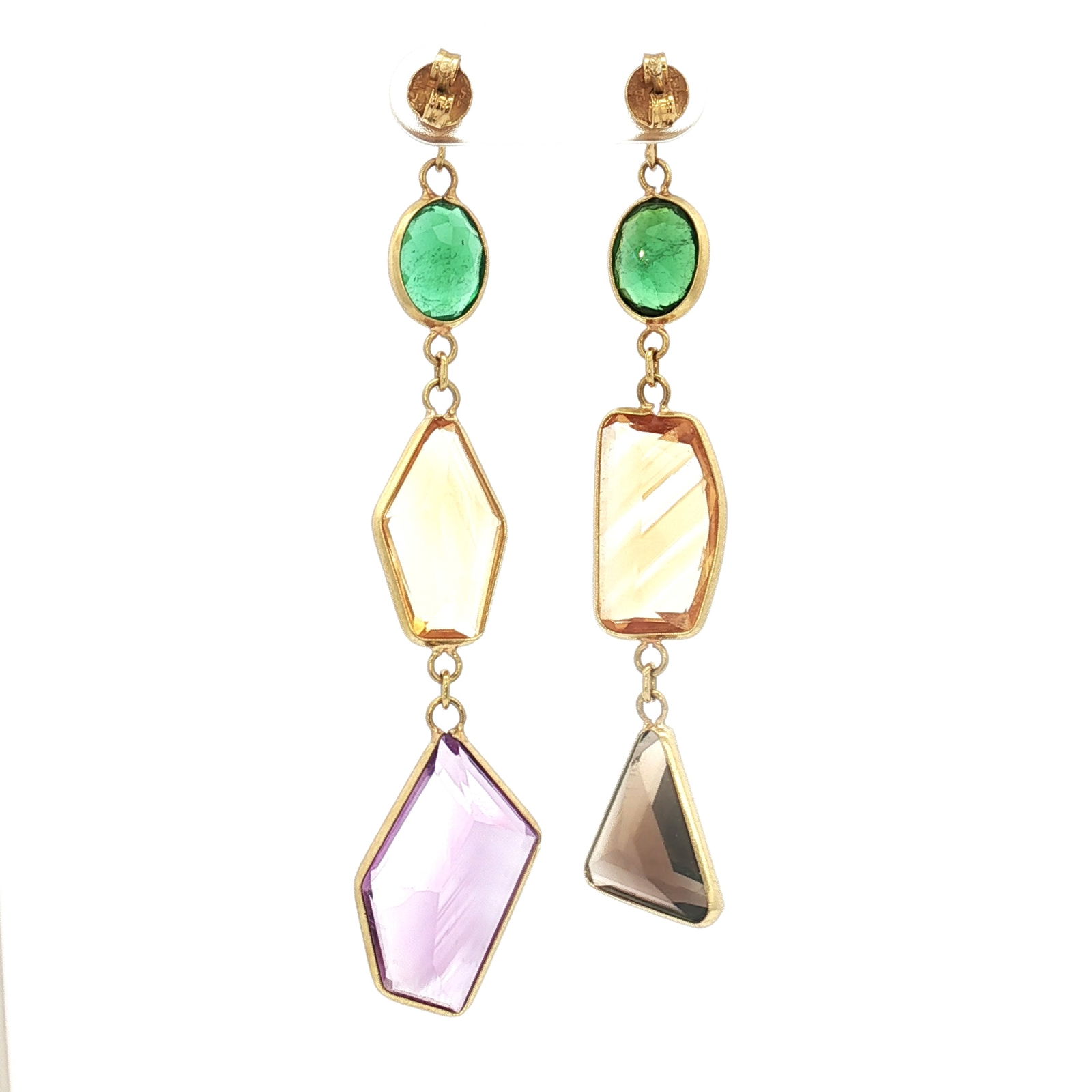 18K Multi Gemstone Dangle Earrings - 4